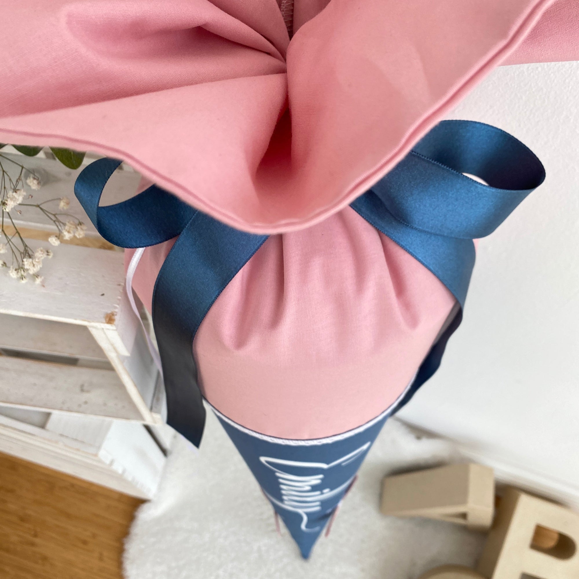 Schultüte Klassik in puderrosa/dustyblue (Schmetterlinge)