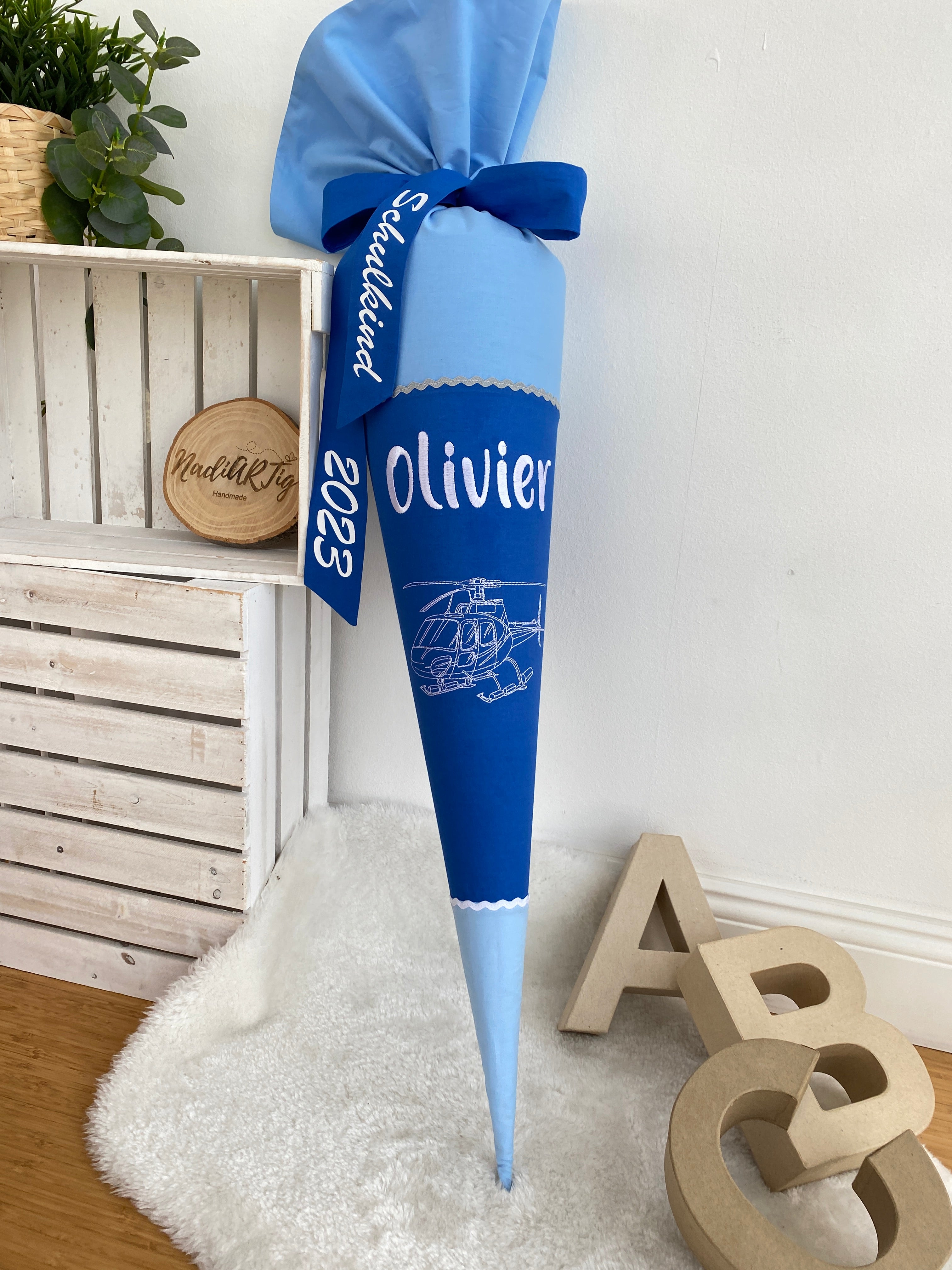 Schultüte Polizei Hubschrauber in royalblau