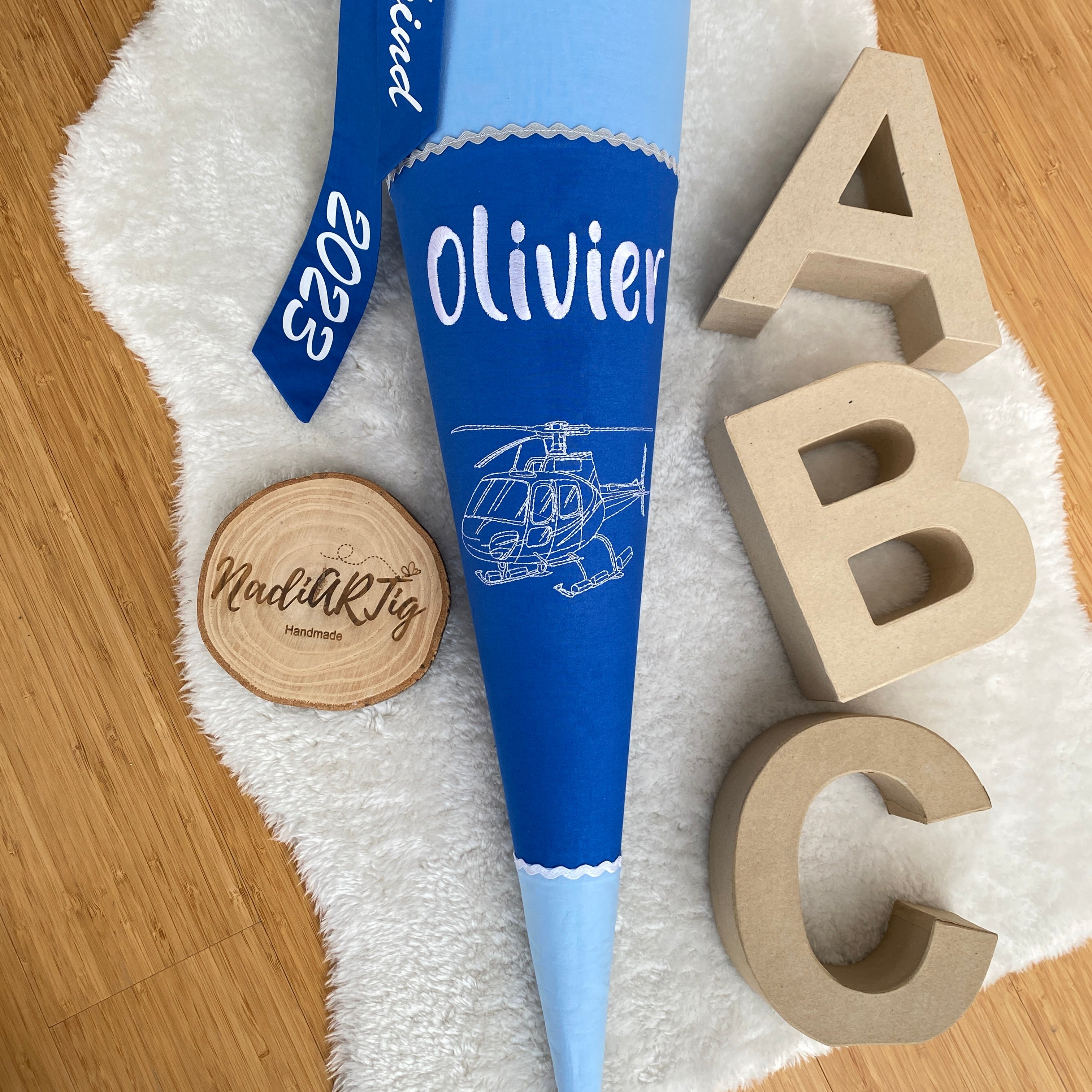 Schultüte Polizei Hubschrauber in royalblau