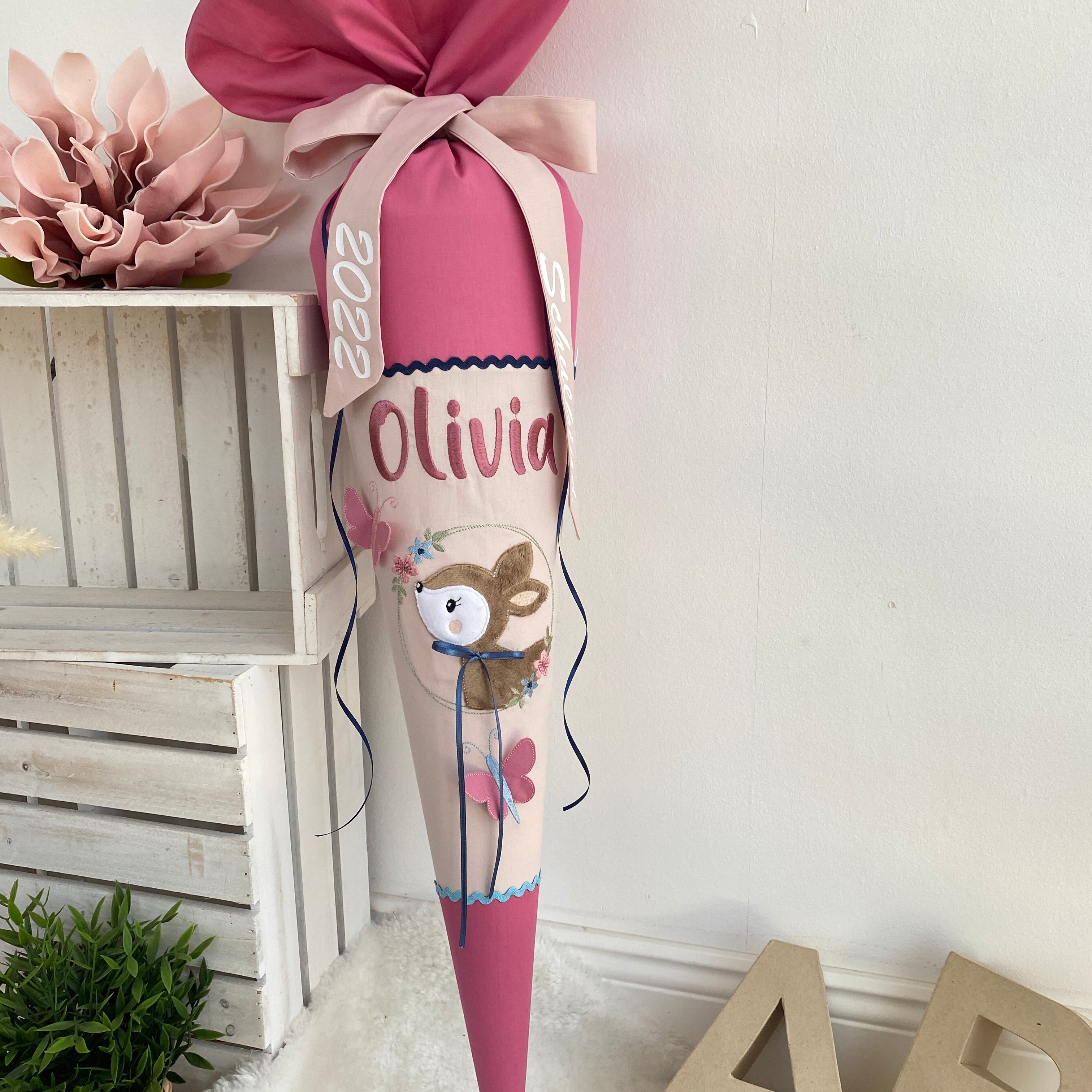 Schultüte Rehkitz in beere/puderrosé