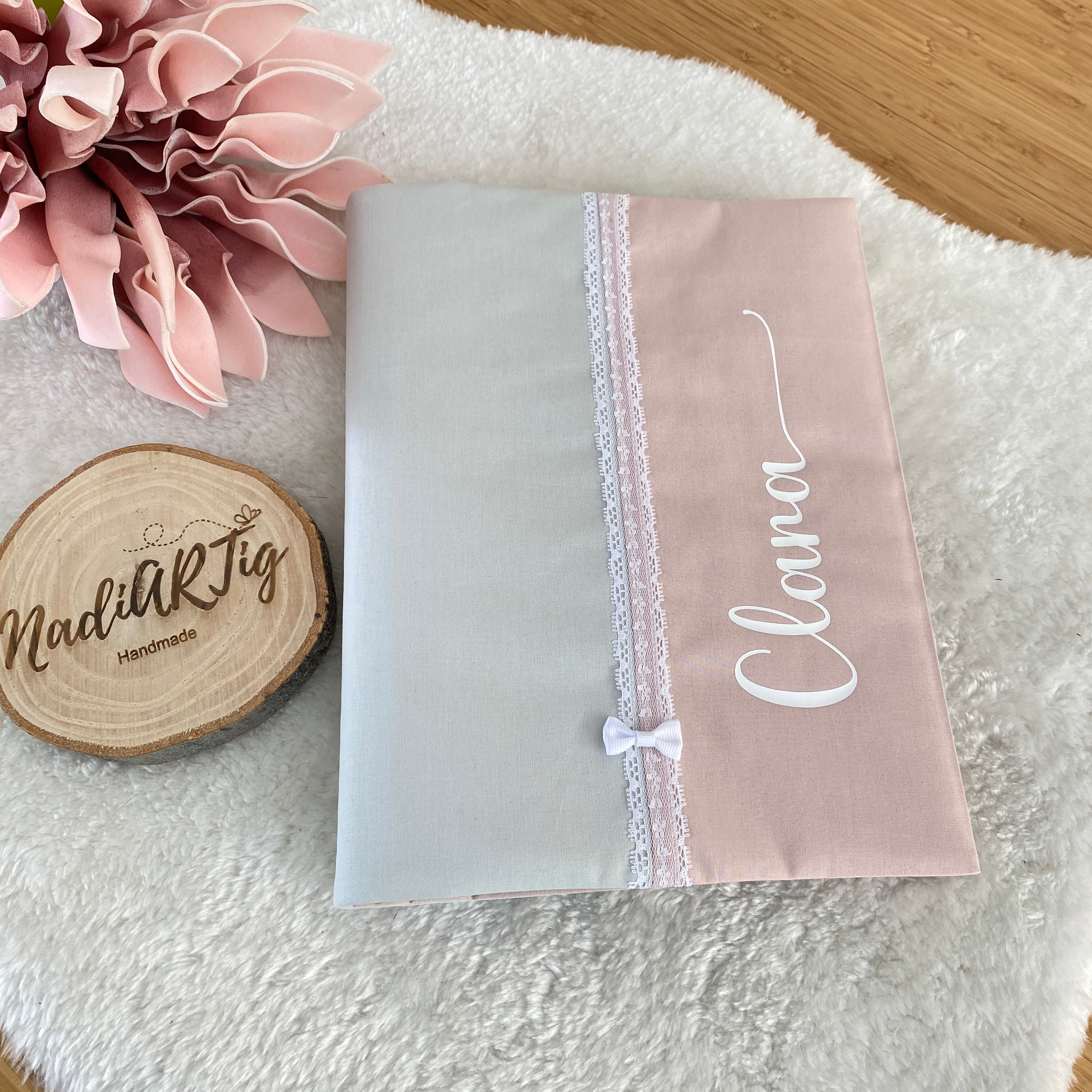 Schultüte Pferd in hellgrau/puderrosé