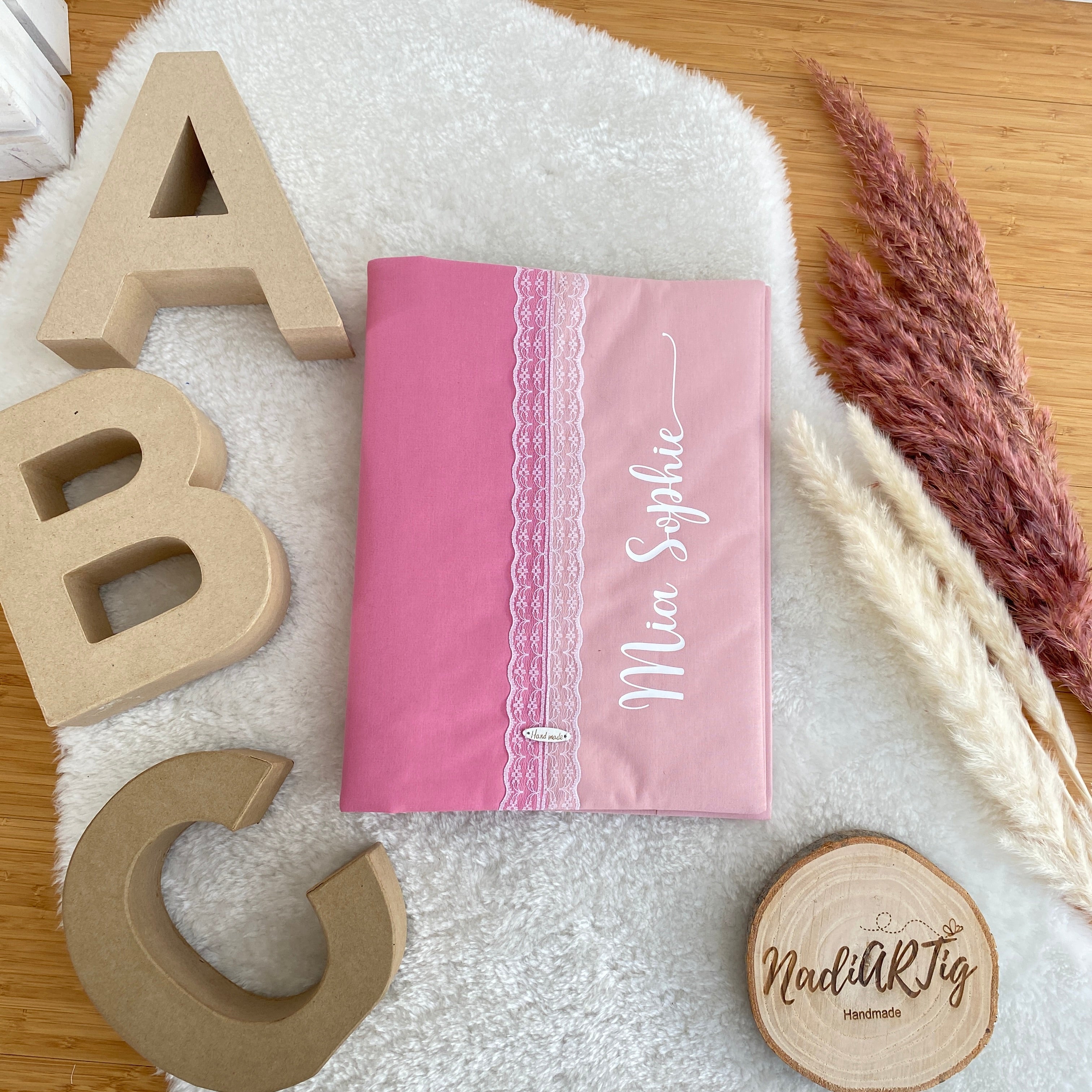 Schultüte Pferd mit Banner in altrosa/puder