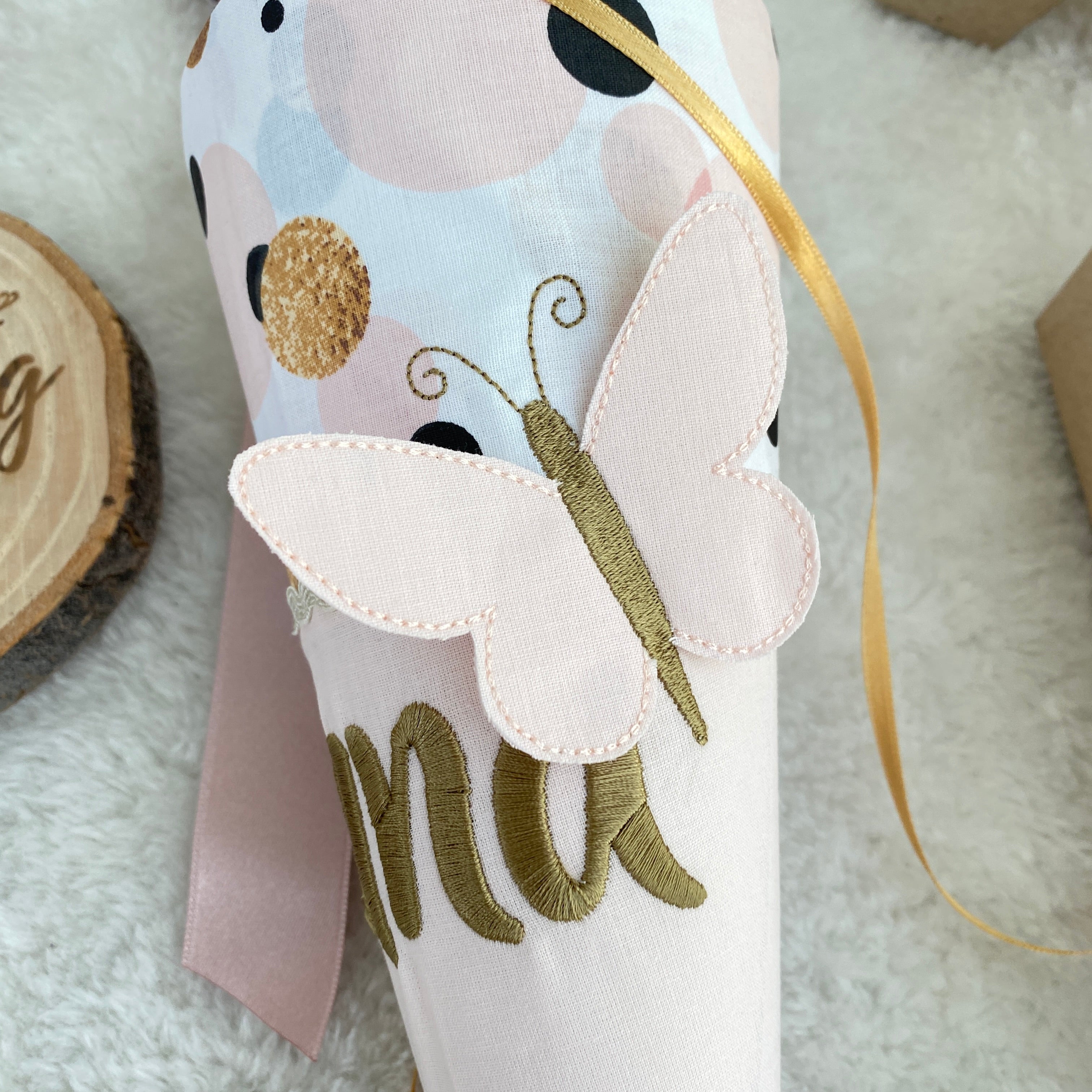 Geschwister-Schultüte mit Schmetterling in gold/puderrosé