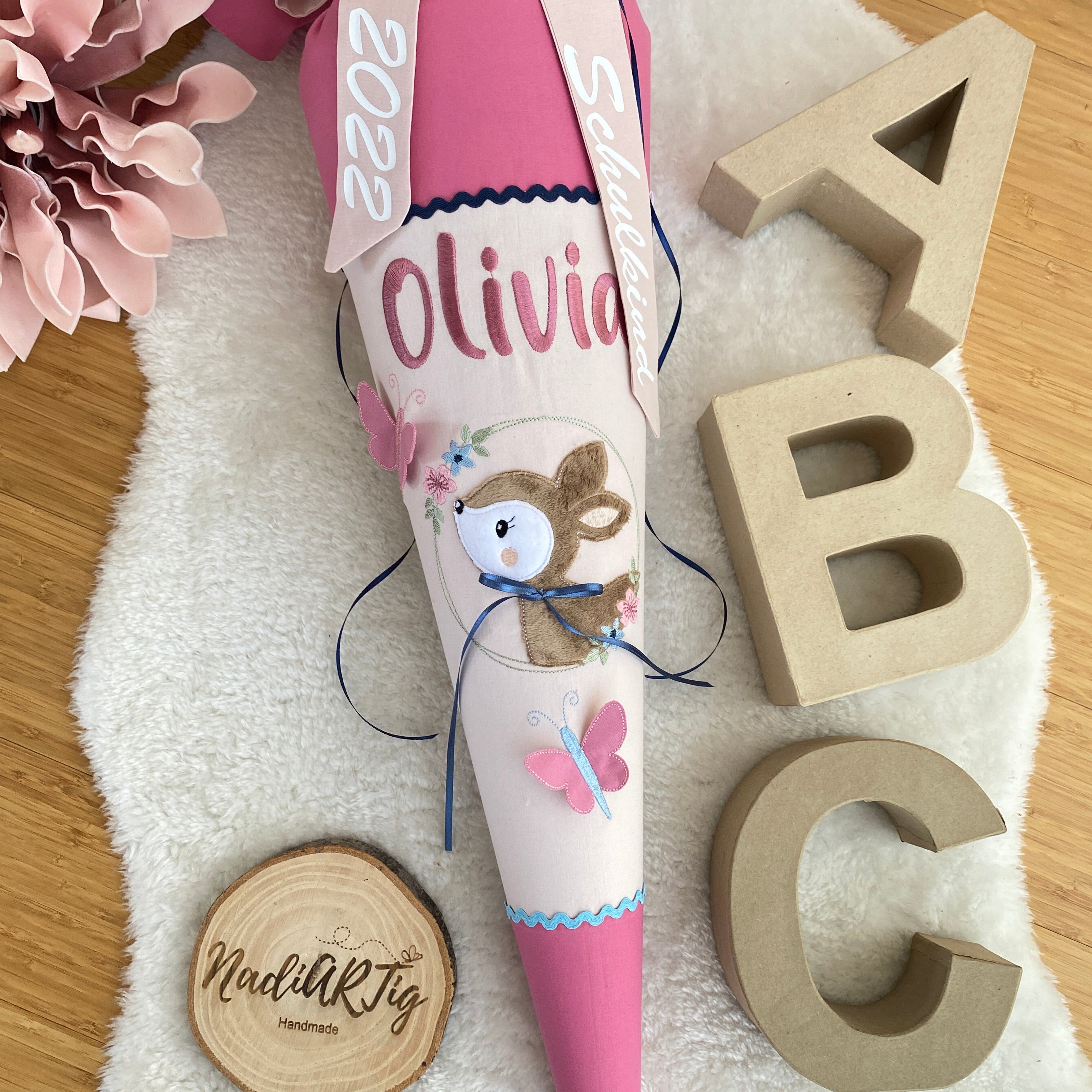 Schultüte Rehkitz in beere/puderrosé