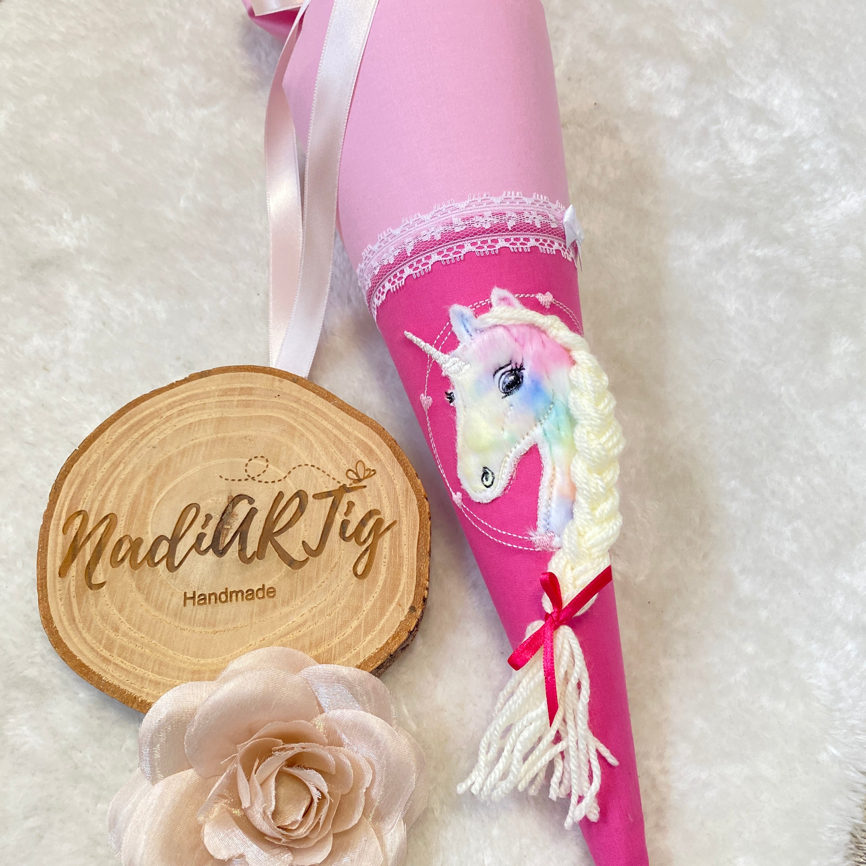 Geschwister-Schultüte buntes Einhorn in rosa/pink