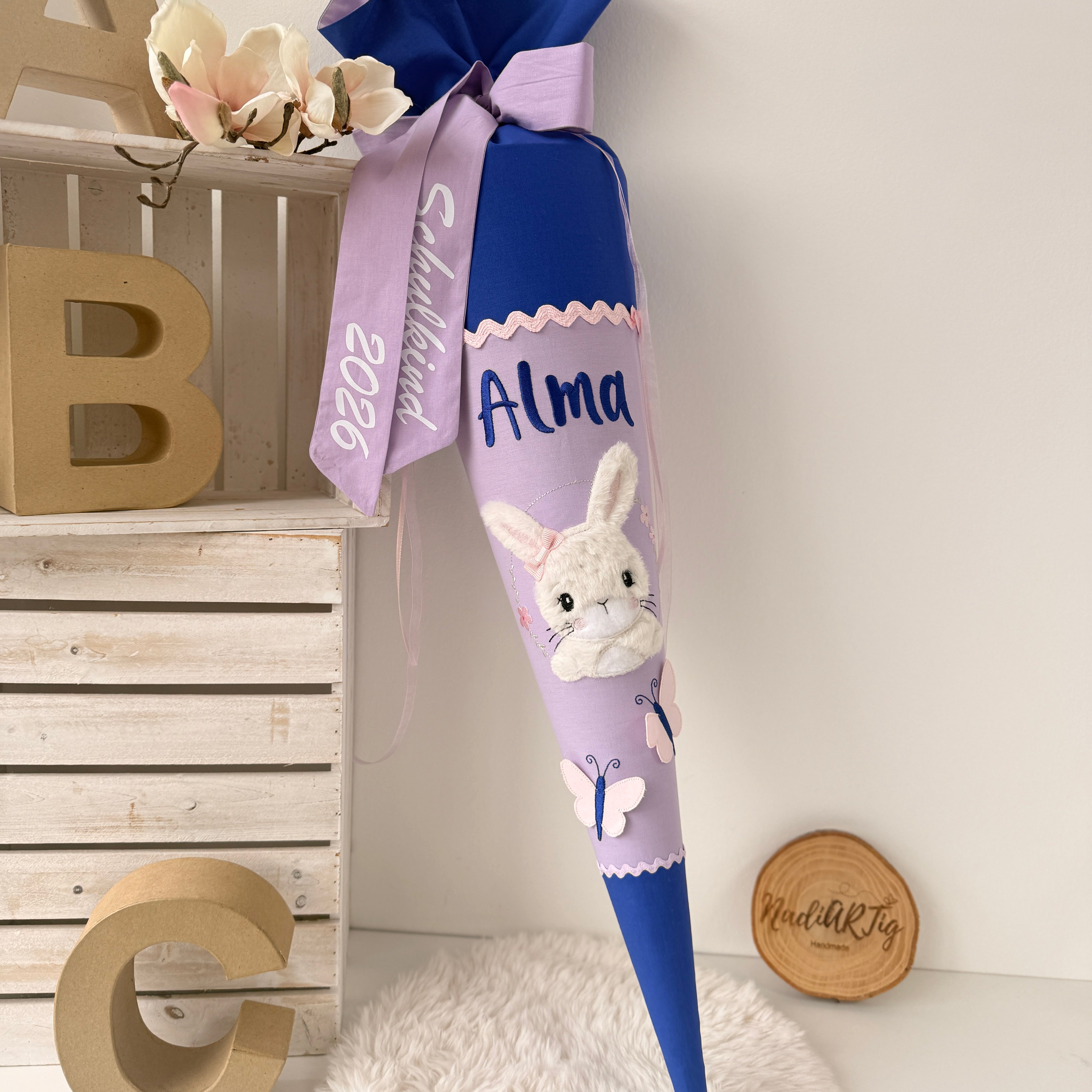 Schultüte Hase in Royalblau/flieder