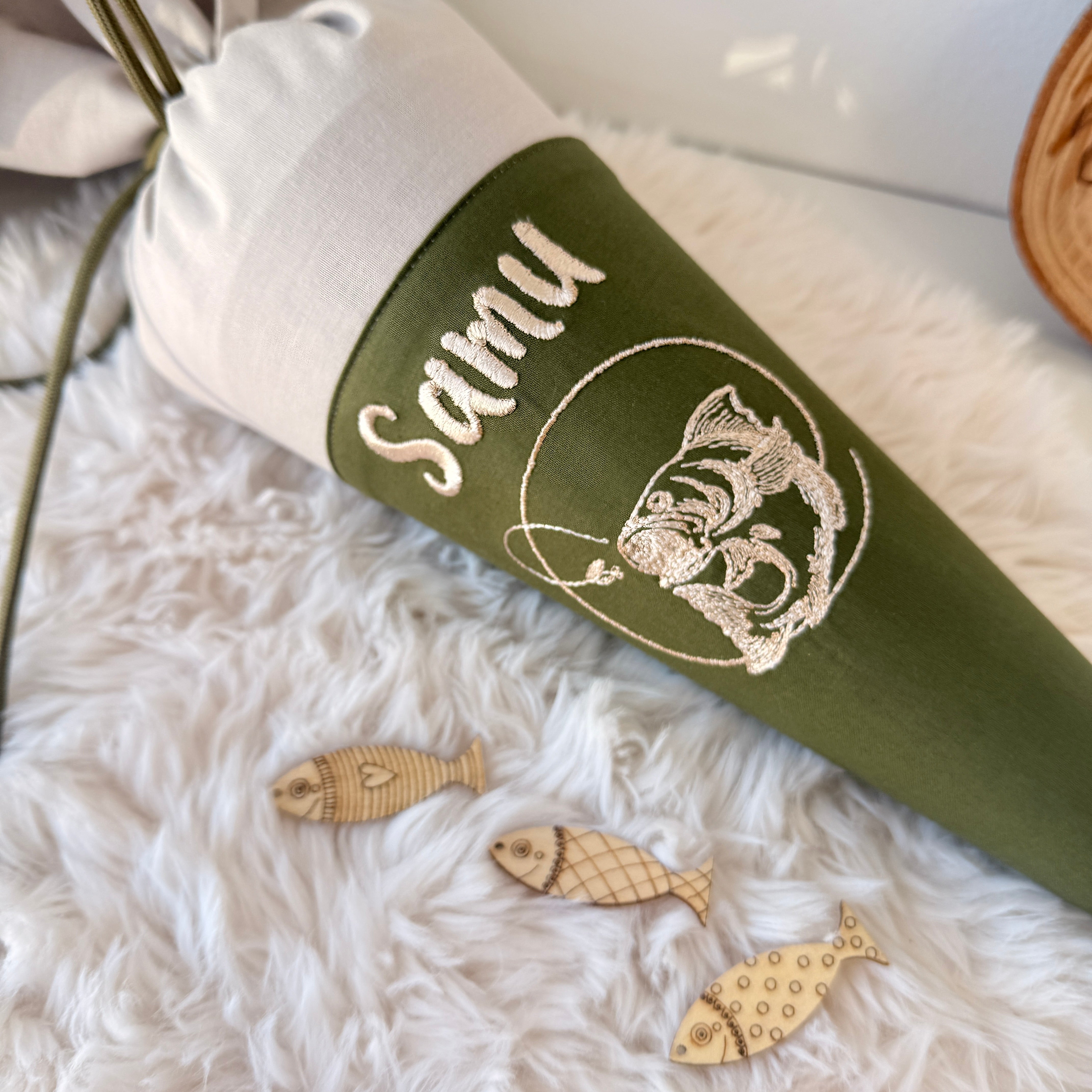 Kleine Angler Schultüte in sand/olivegrün