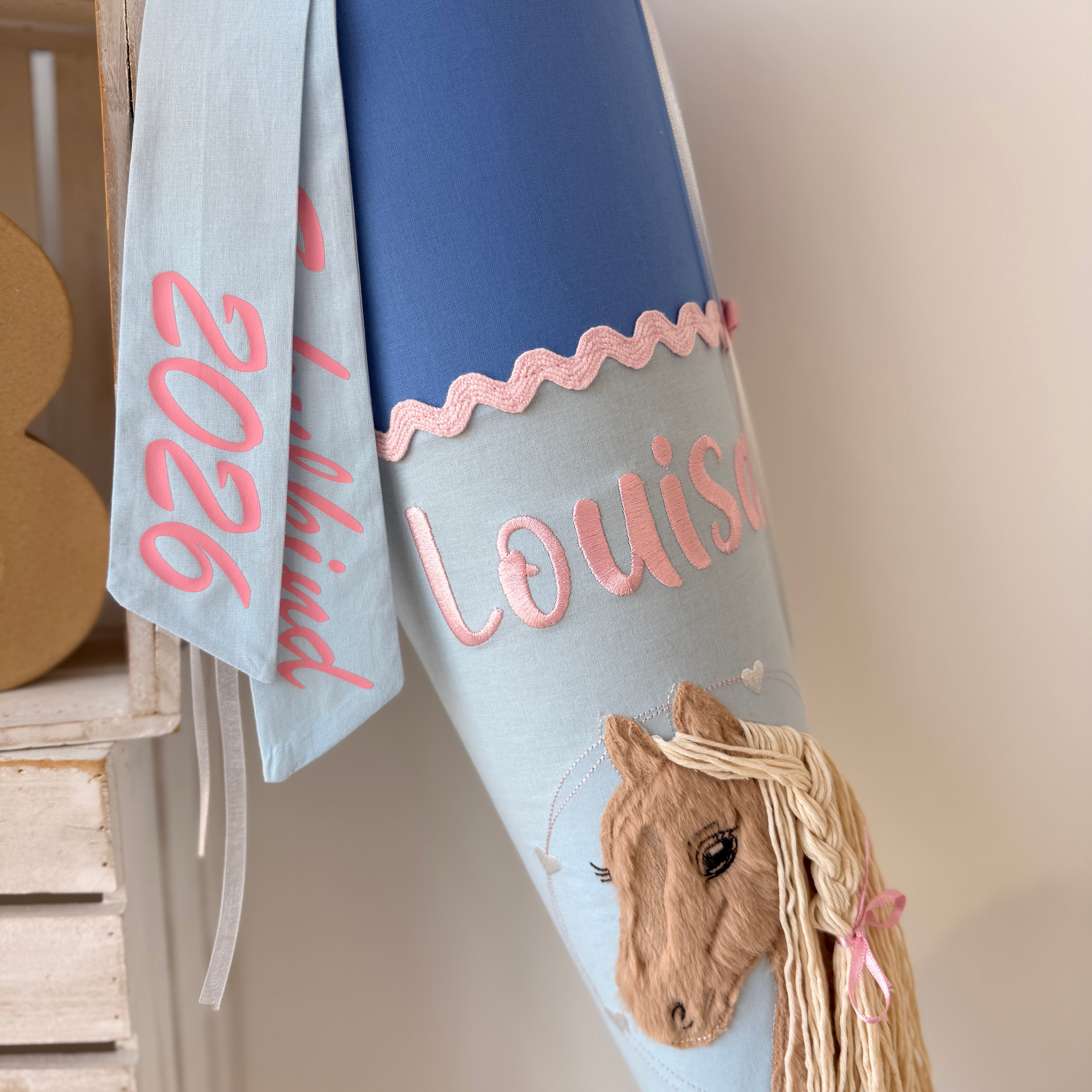 Schultüte Mädchen Pferd in Himmelblau/Rosa
