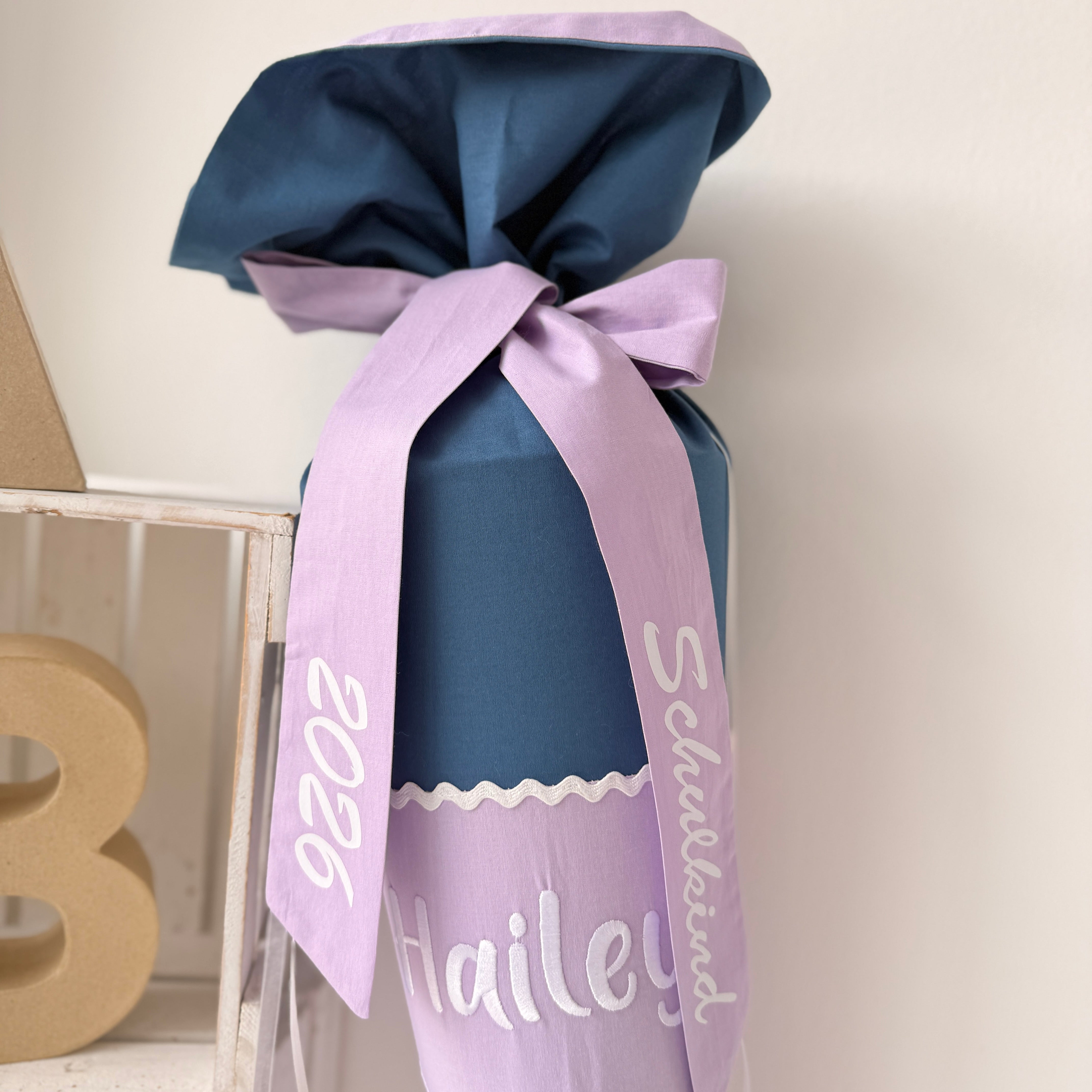 Schultüte Einhorn in dusty blue/flieder