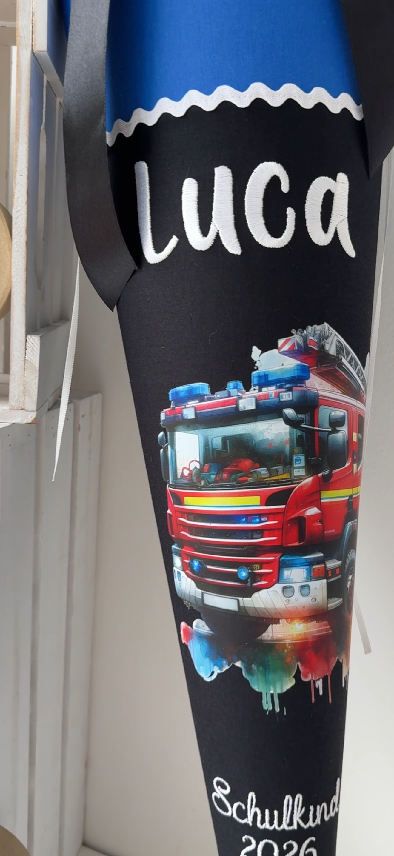 Schultüte Feuerwehr in blau-schwarz