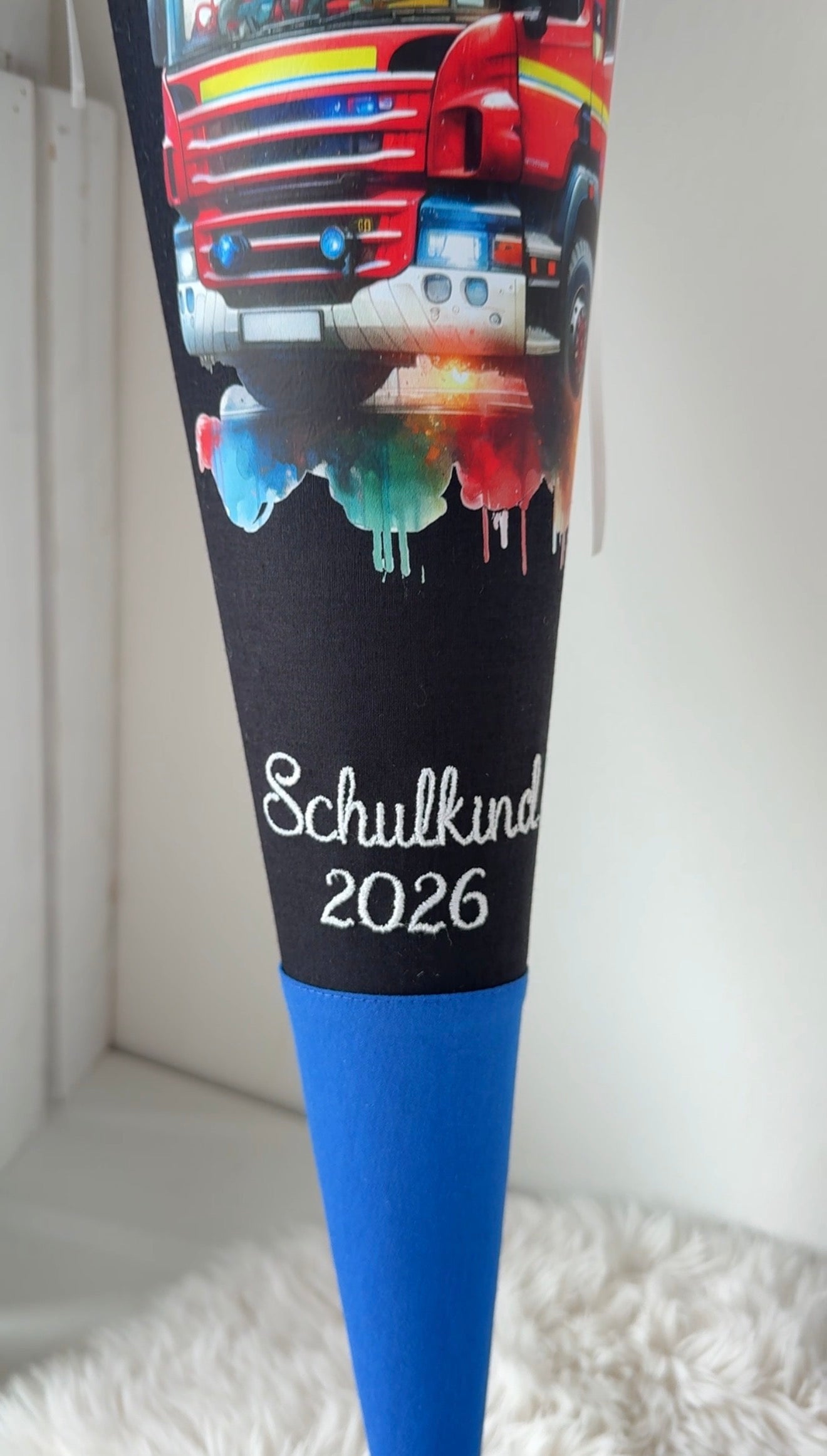 Schultüte Feuerwehr in blau-schwarz