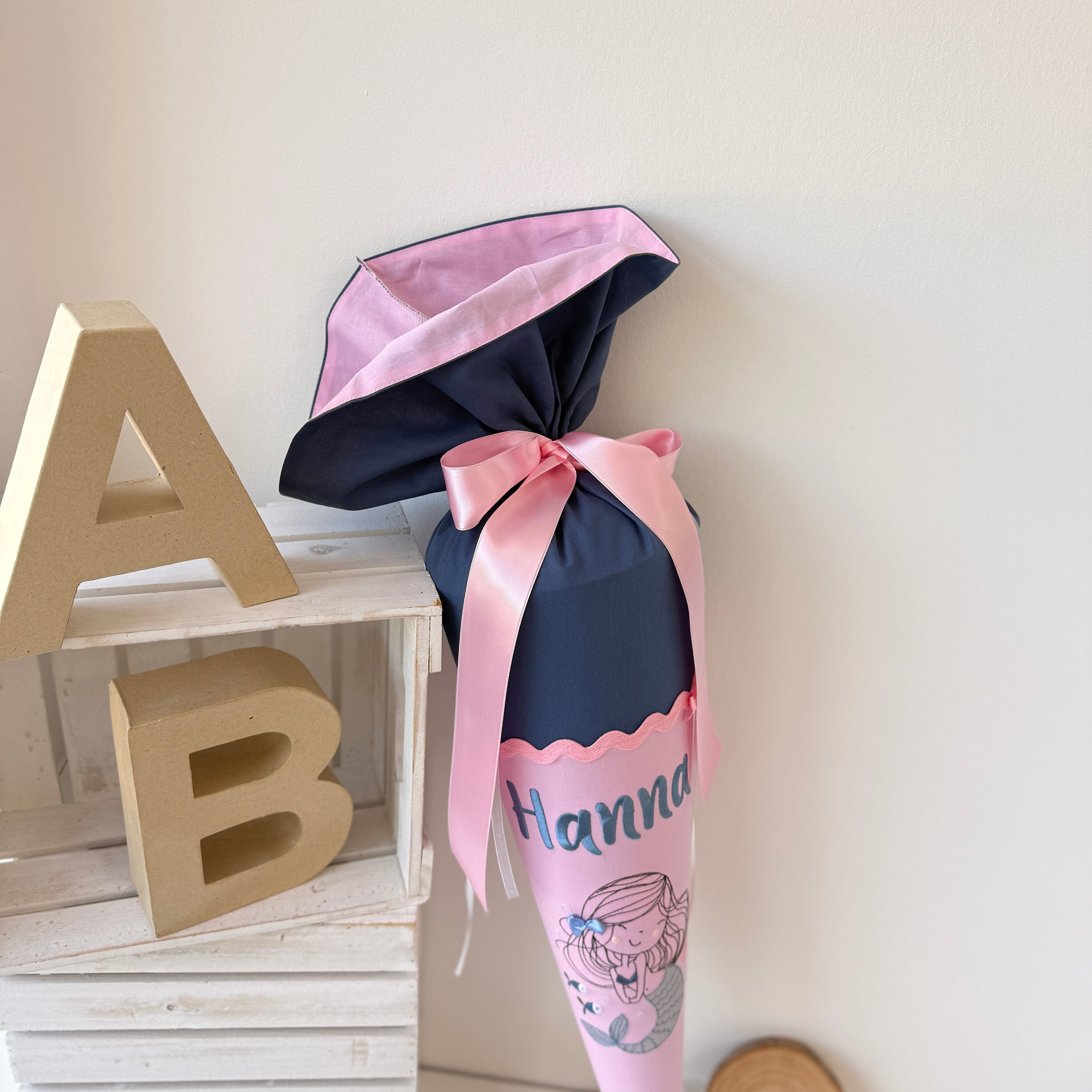 Schultüte mit Meerjungfrau in dusty blue & rosa