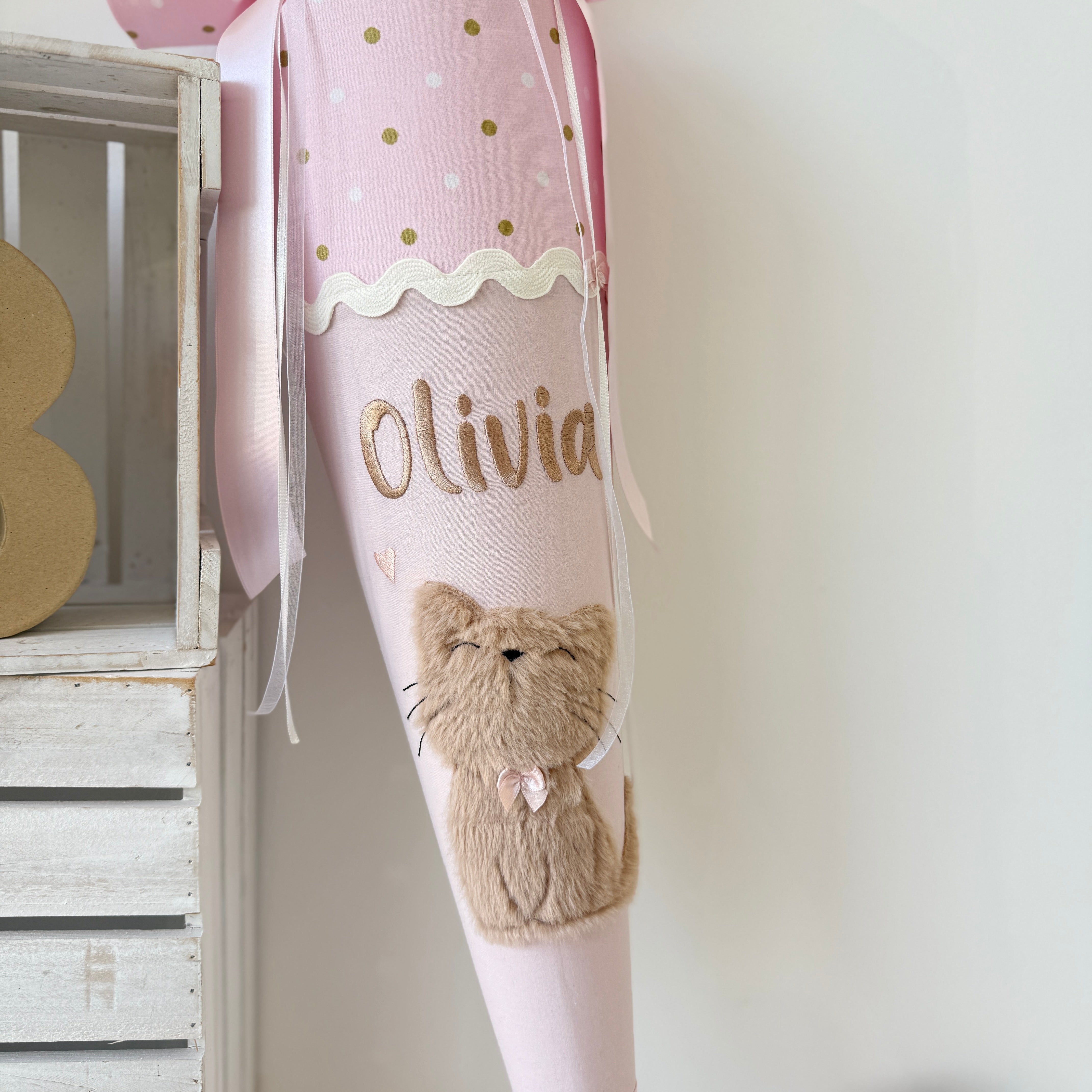 Schultüte braune Katze Dots in Rosé&Gold