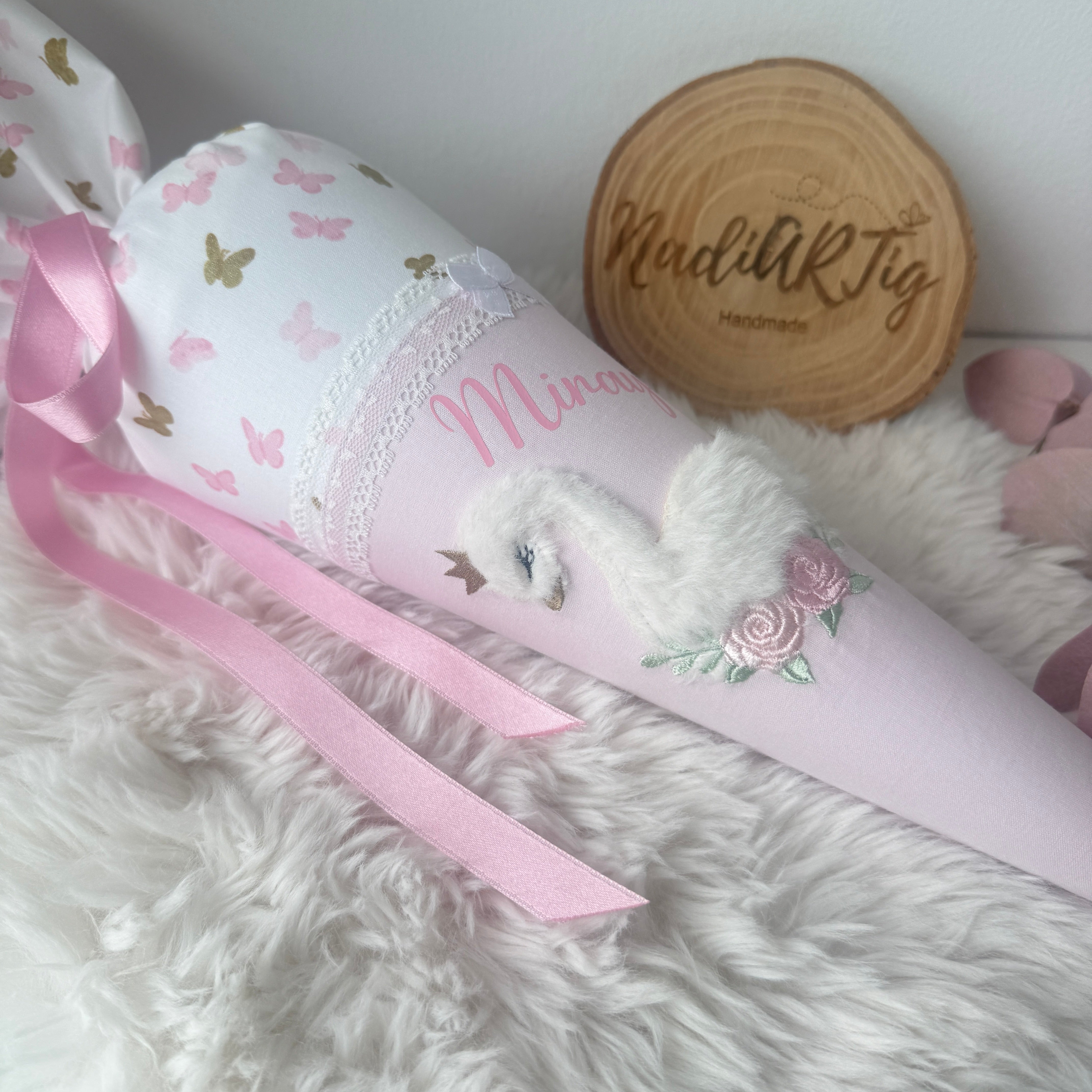 Kindergarten-Schultüte Schwan in rosé