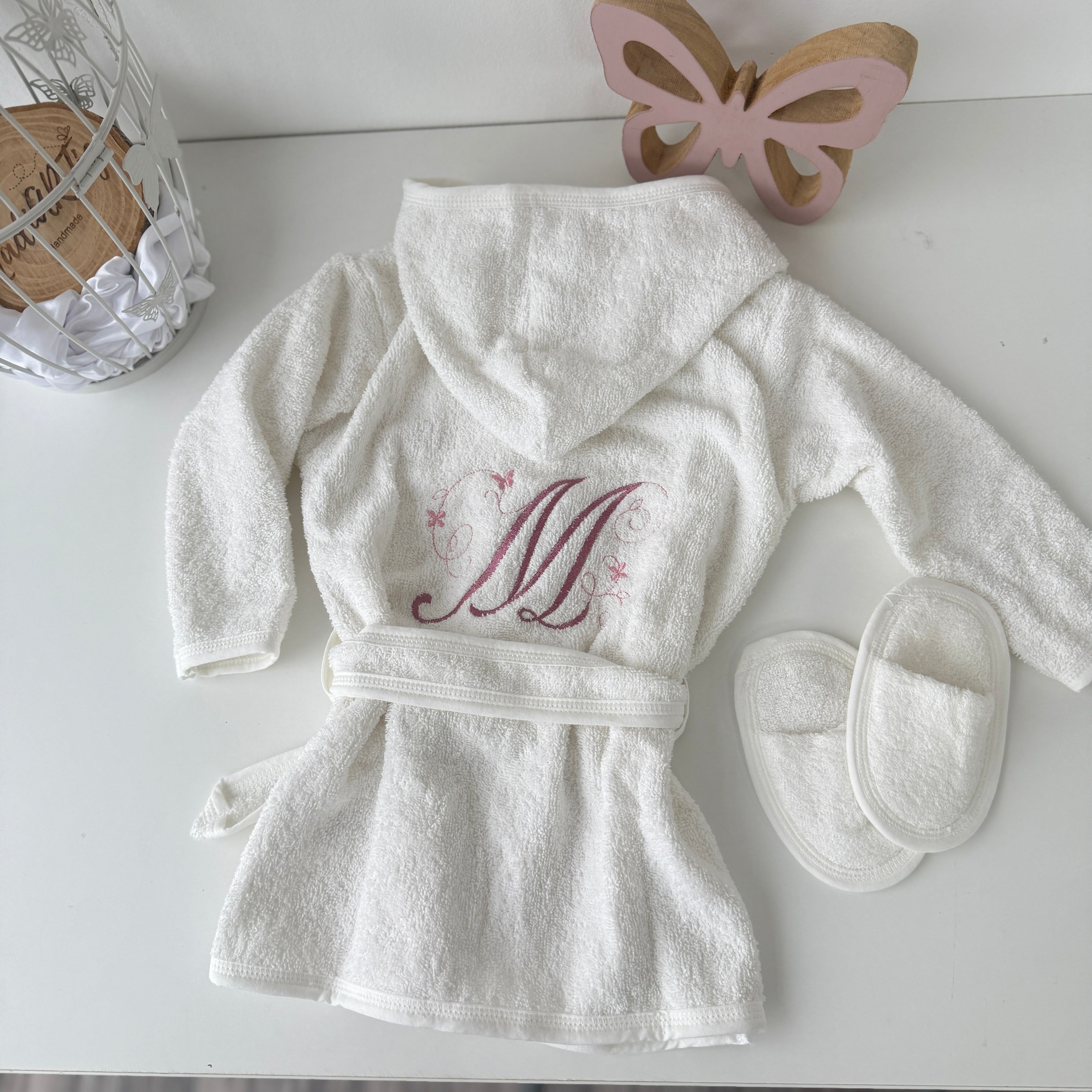 Kinderbademantel mit Namen & Initiale – Weiß (1–3 Jahre)