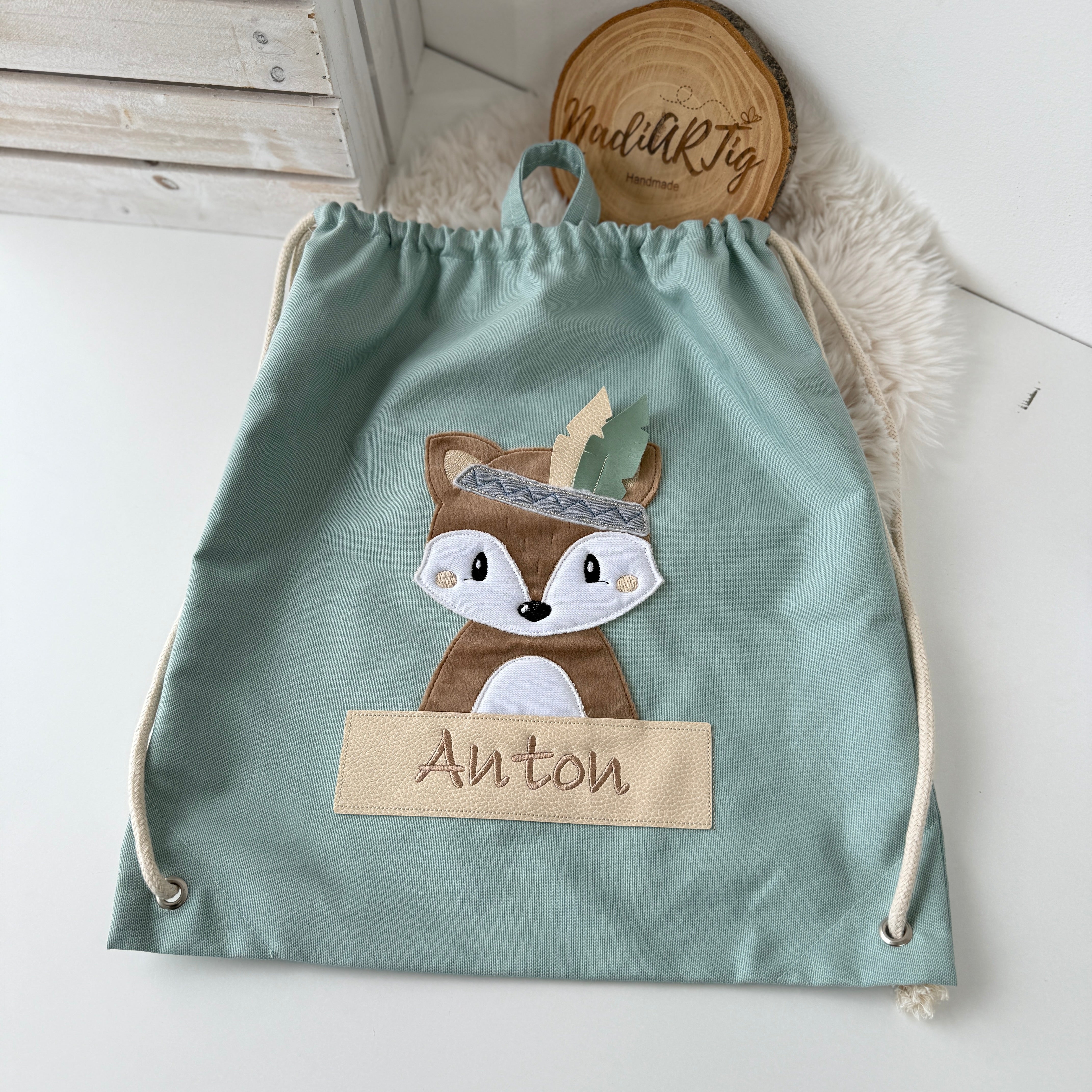 Kindergartenbeutel für Wechselwäsche - Motiv Boho Fuchs (wasserabweisend)