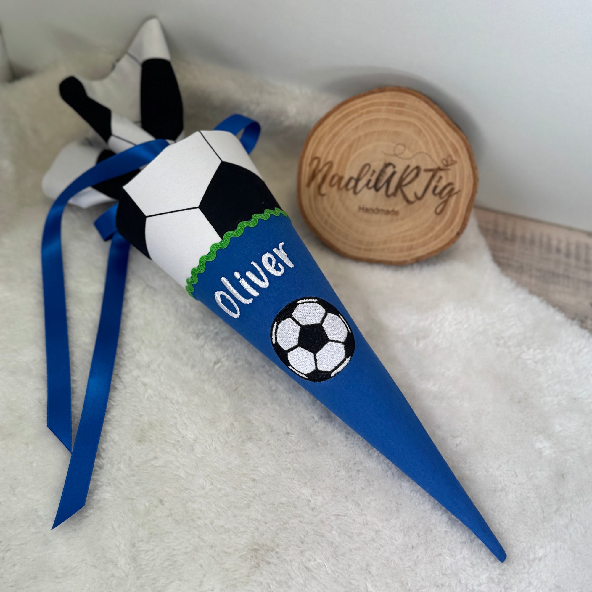 Geschwister-Schultüte Fußball in blau/grün