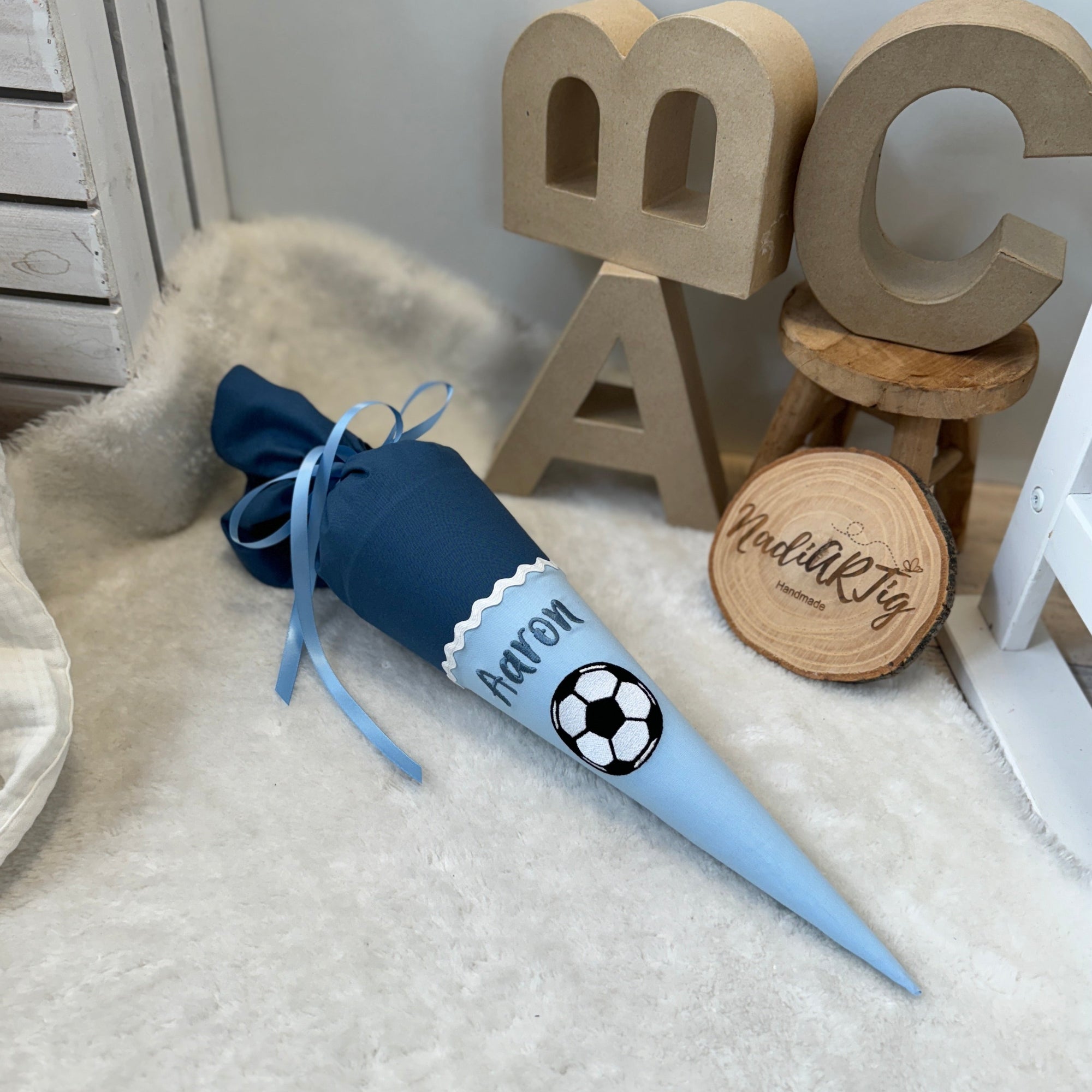 Geschwister-Schultüte Fußball in dusty blue/hellblau