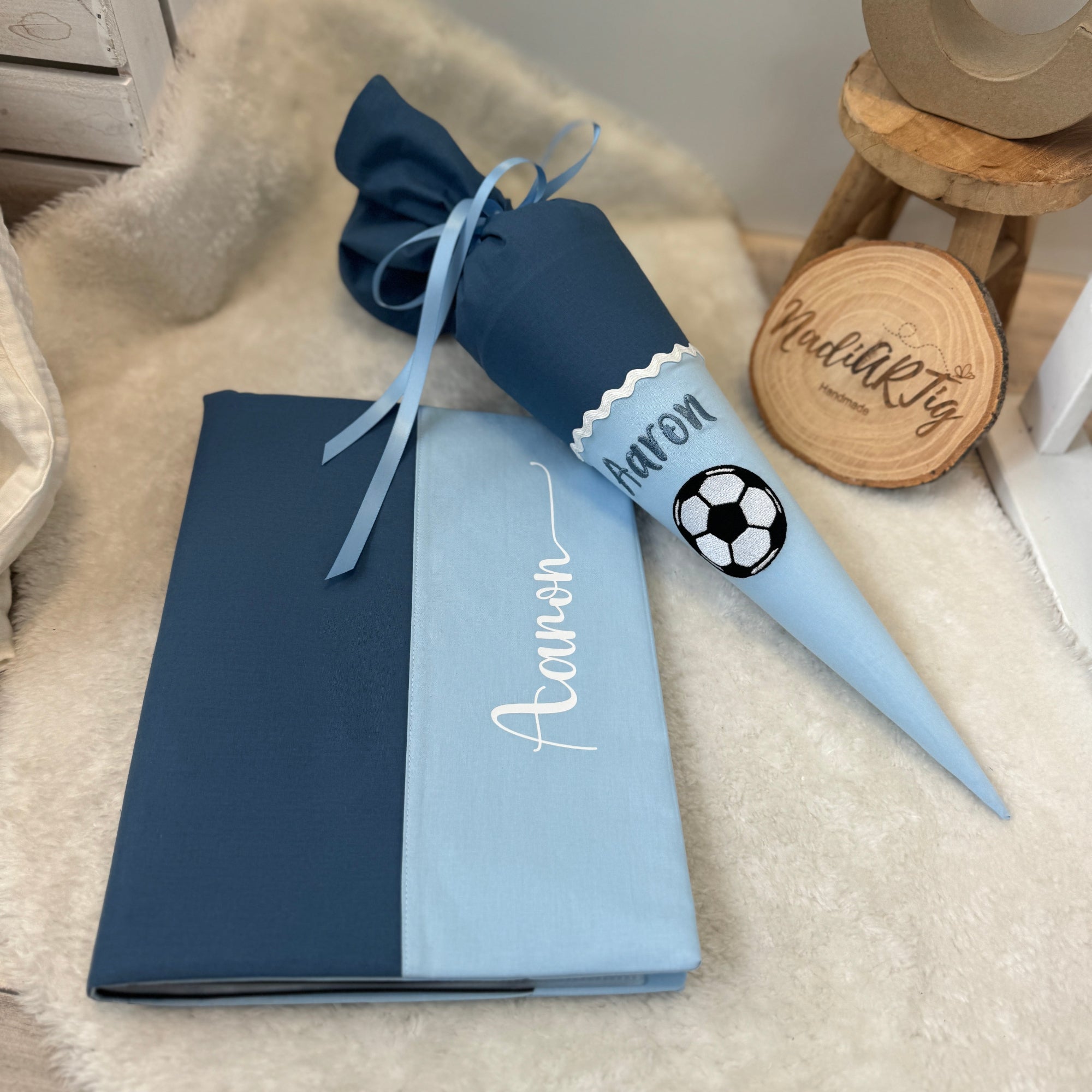 Geschwister-Schultüte Fußball in dusty blue/hellblau
