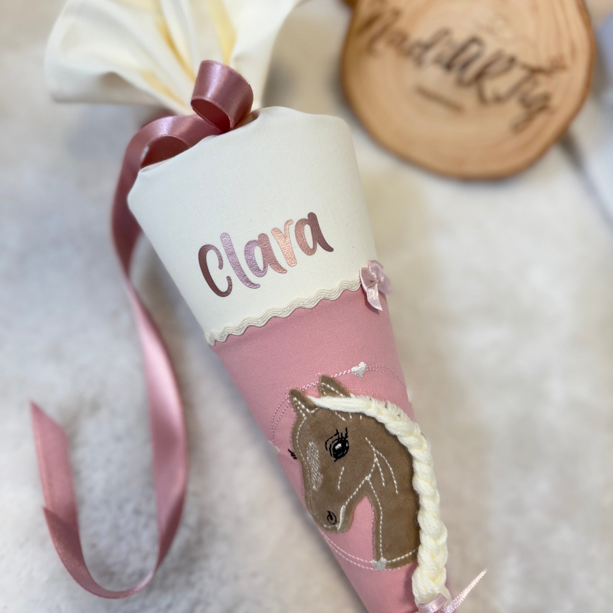 Geschwister-Schultüte Pferd in cremebeige/puder