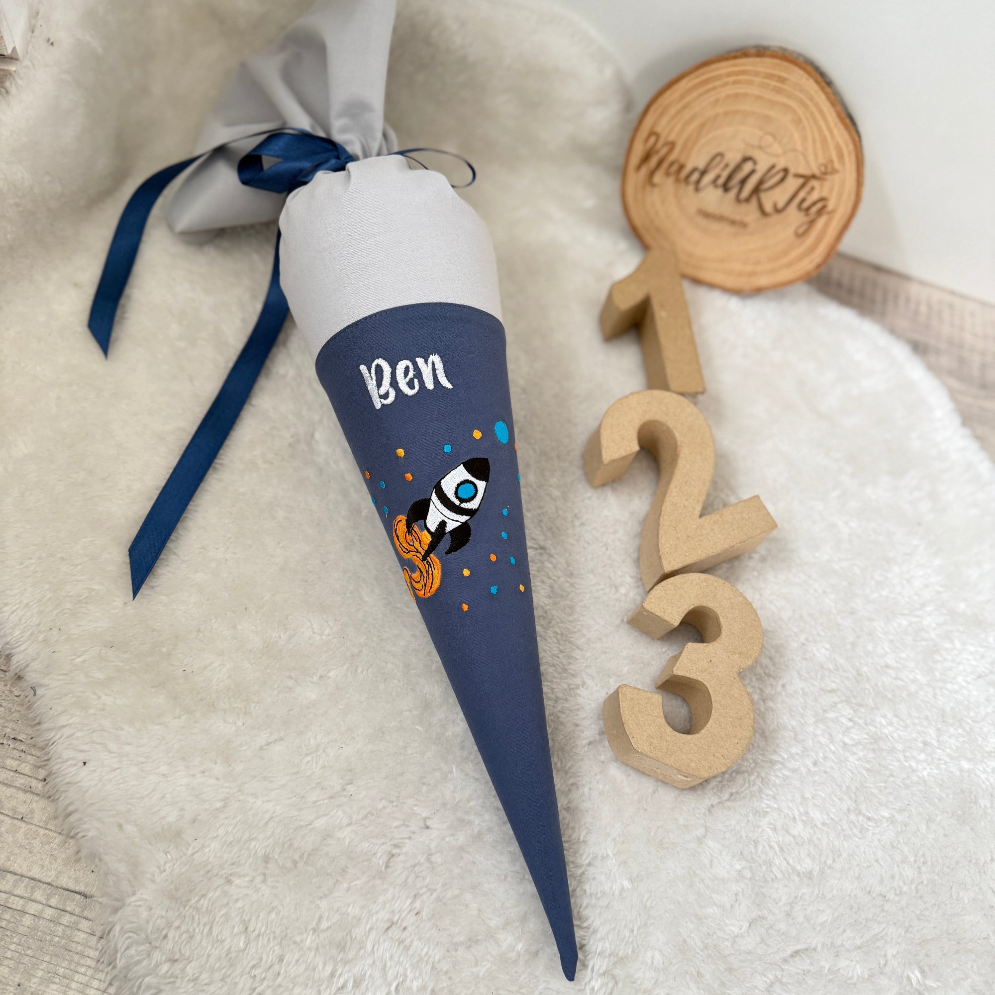 Geschwister-Schultüte RAKETE grau/dusty blue