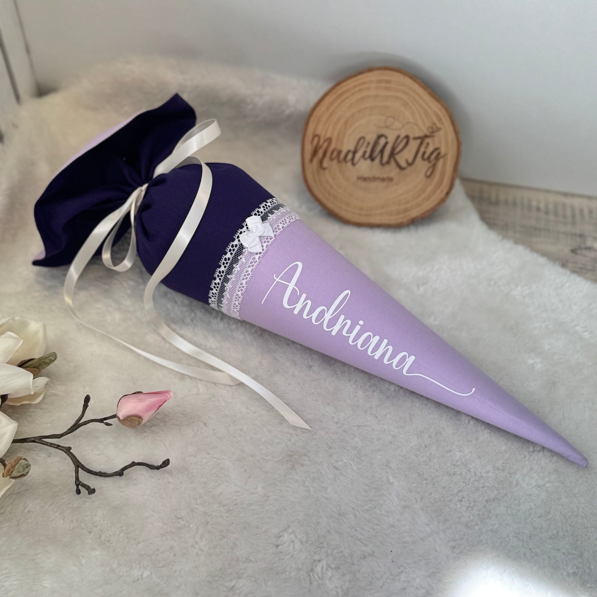 Geschwister-Schultüte mit Name lila/flieder