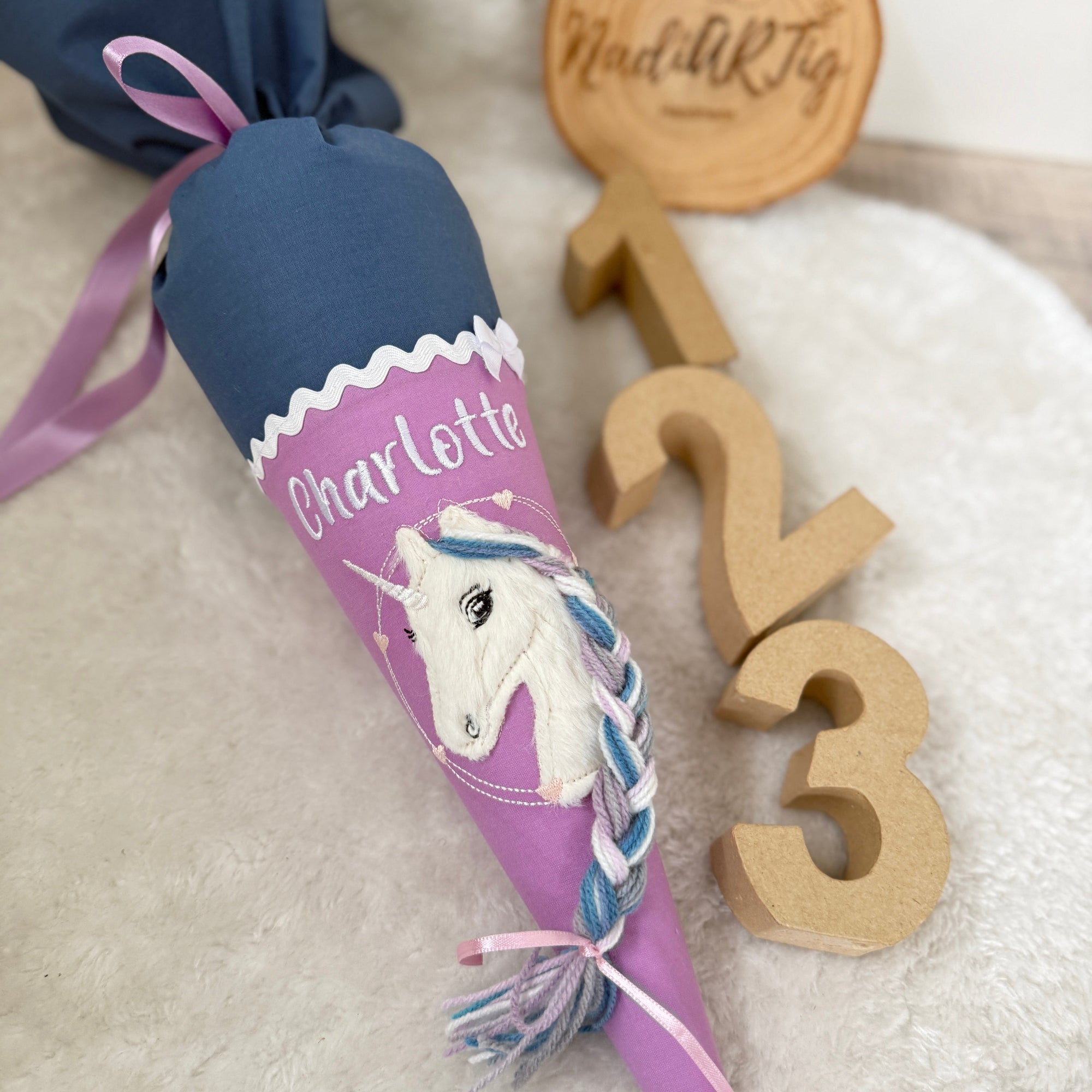 Kindergarten-Schultüte Einhorn blue velvet