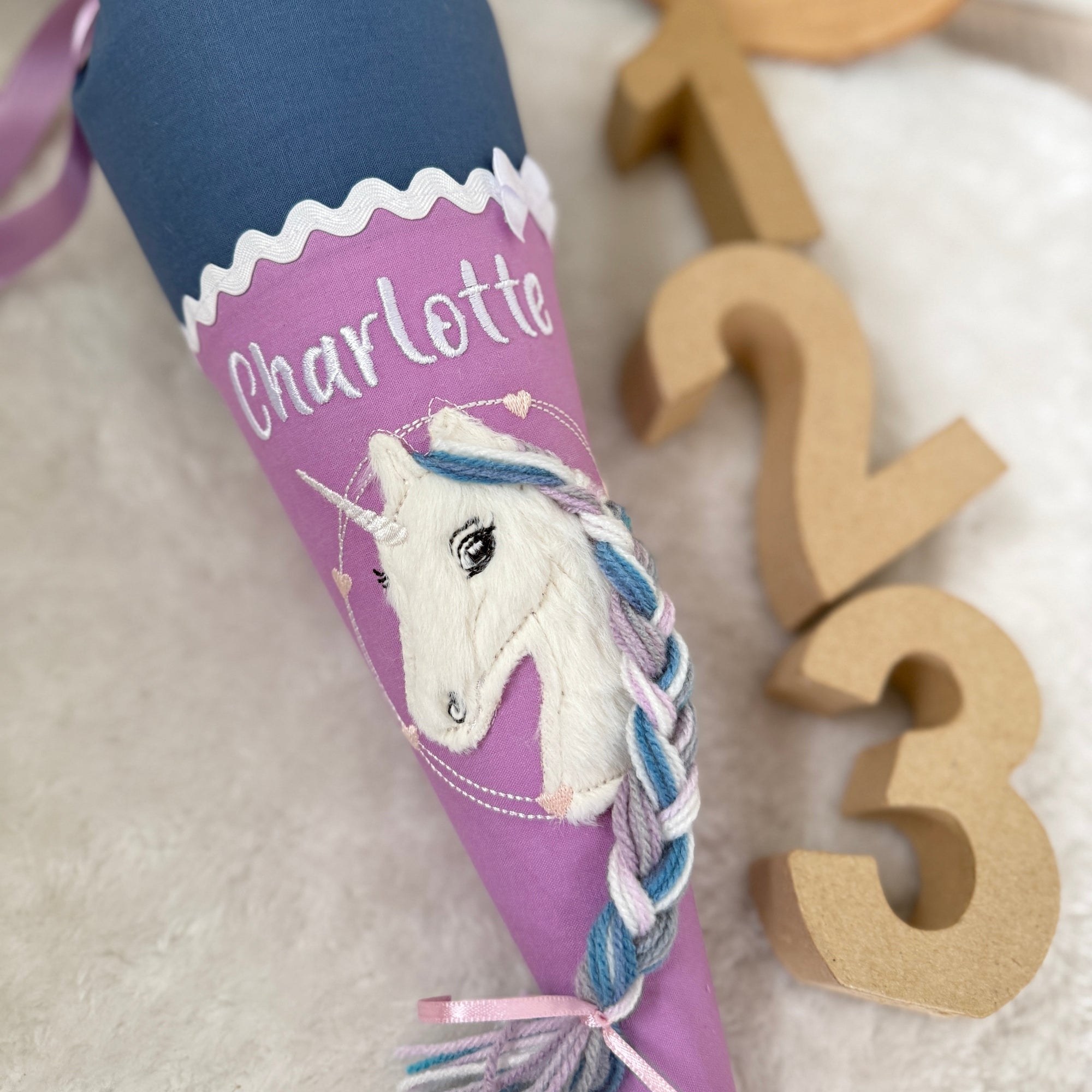 Kindergarten-Schultüte Einhorn blue velvet