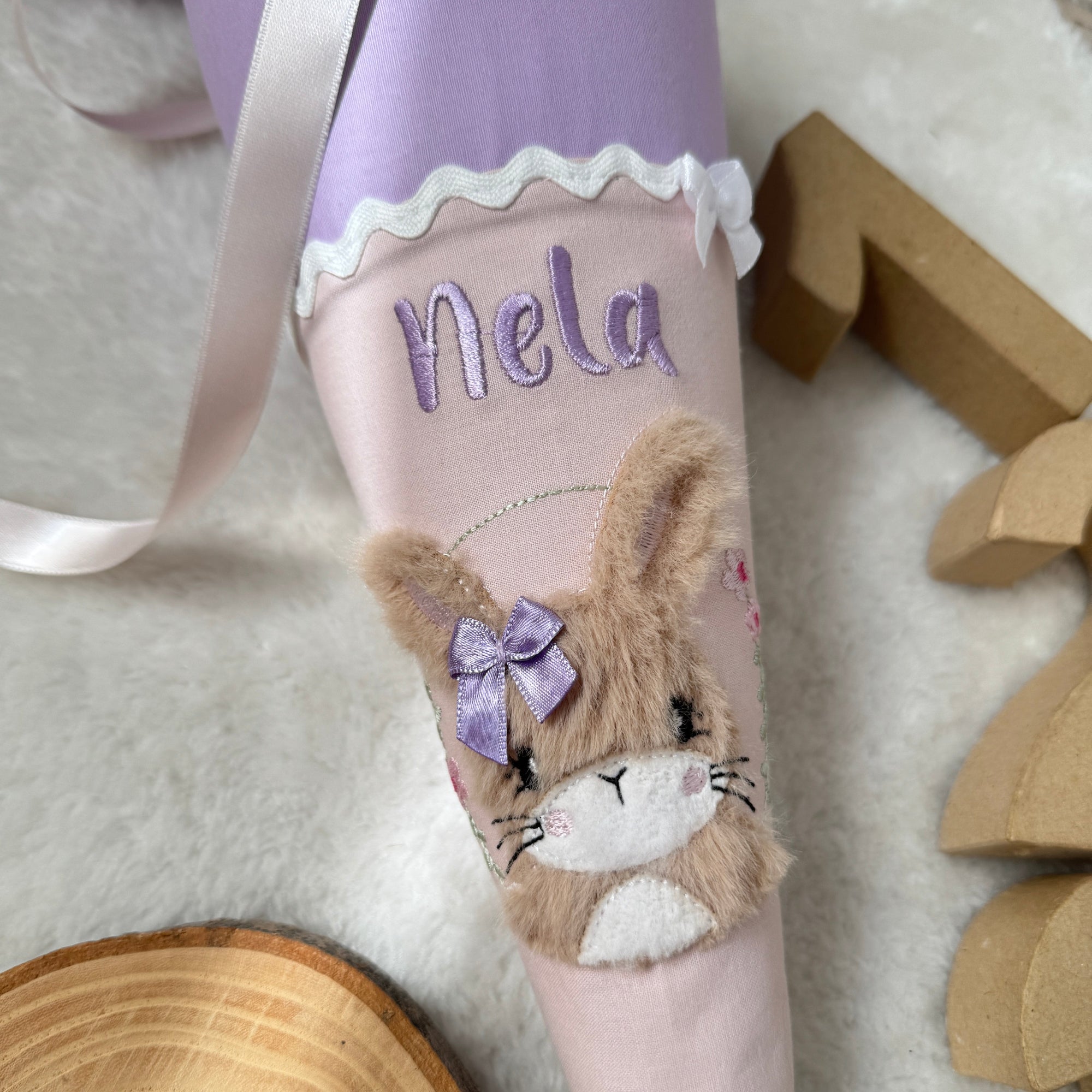 Kindergarten-Schultüte Hase in flieder/puderrosé