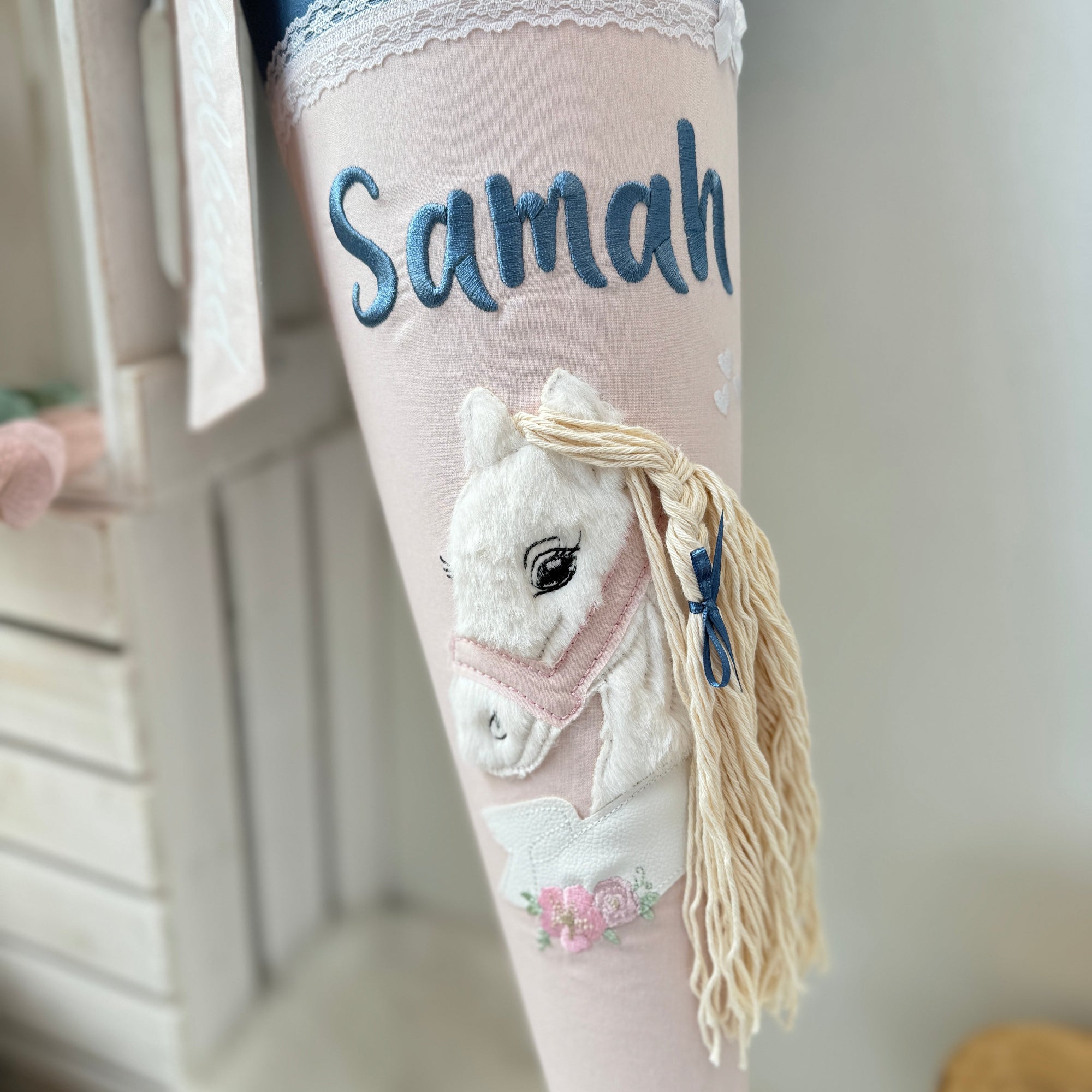 Schultüte Boho Pony in dunkelblau/puderrosé