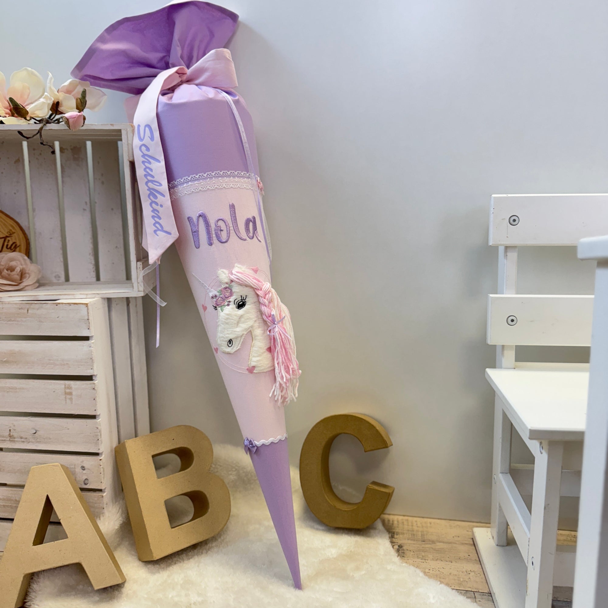 Schultüte Einhorn in flieder/rosé - Blütenzaubär