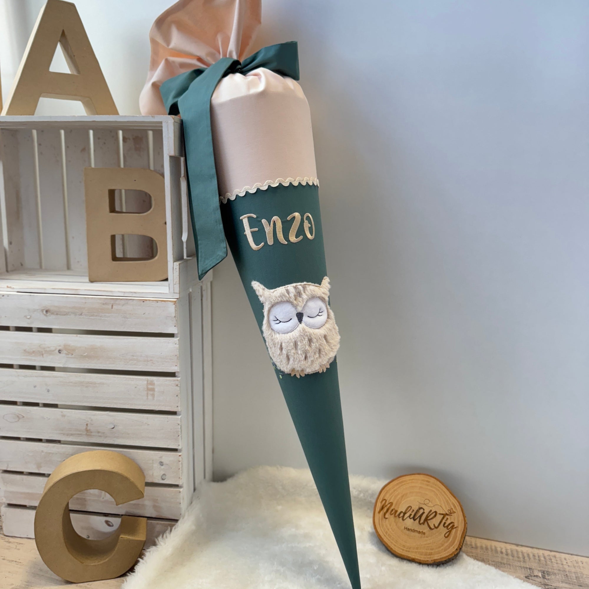 Schultüte Eule in dusty green
