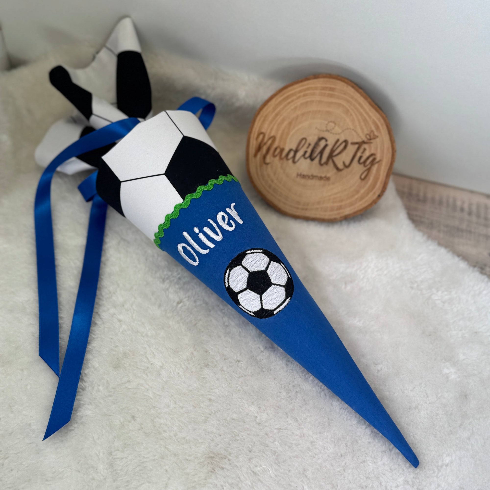Schultüte Fußball in grün/blau