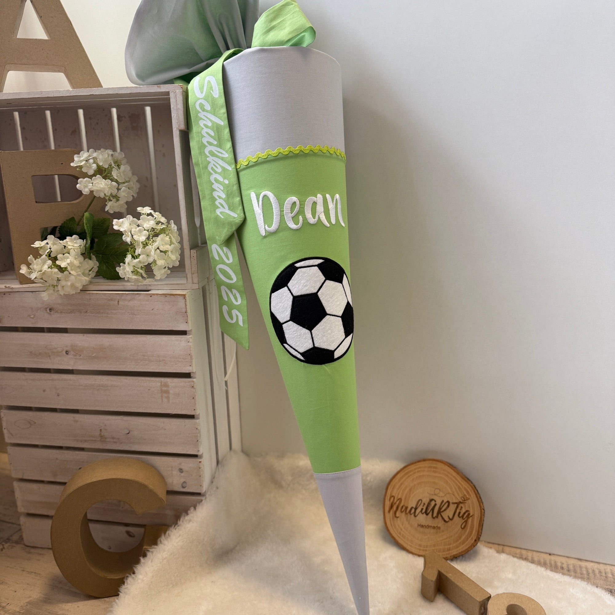 Schultüte Fußball in grau/grün