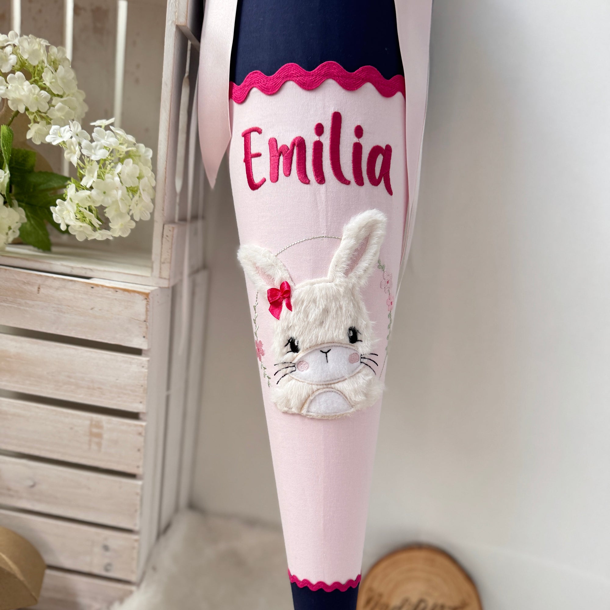 Schultüte Häschen in dunkelblau/pink
