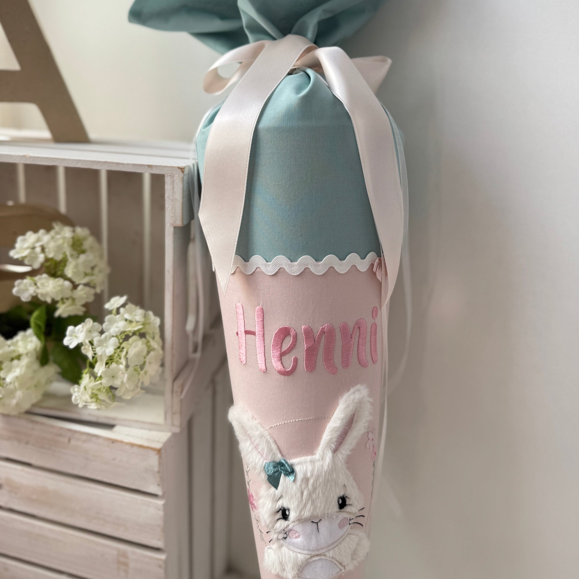Schultüte Hase in mint/puderrosé