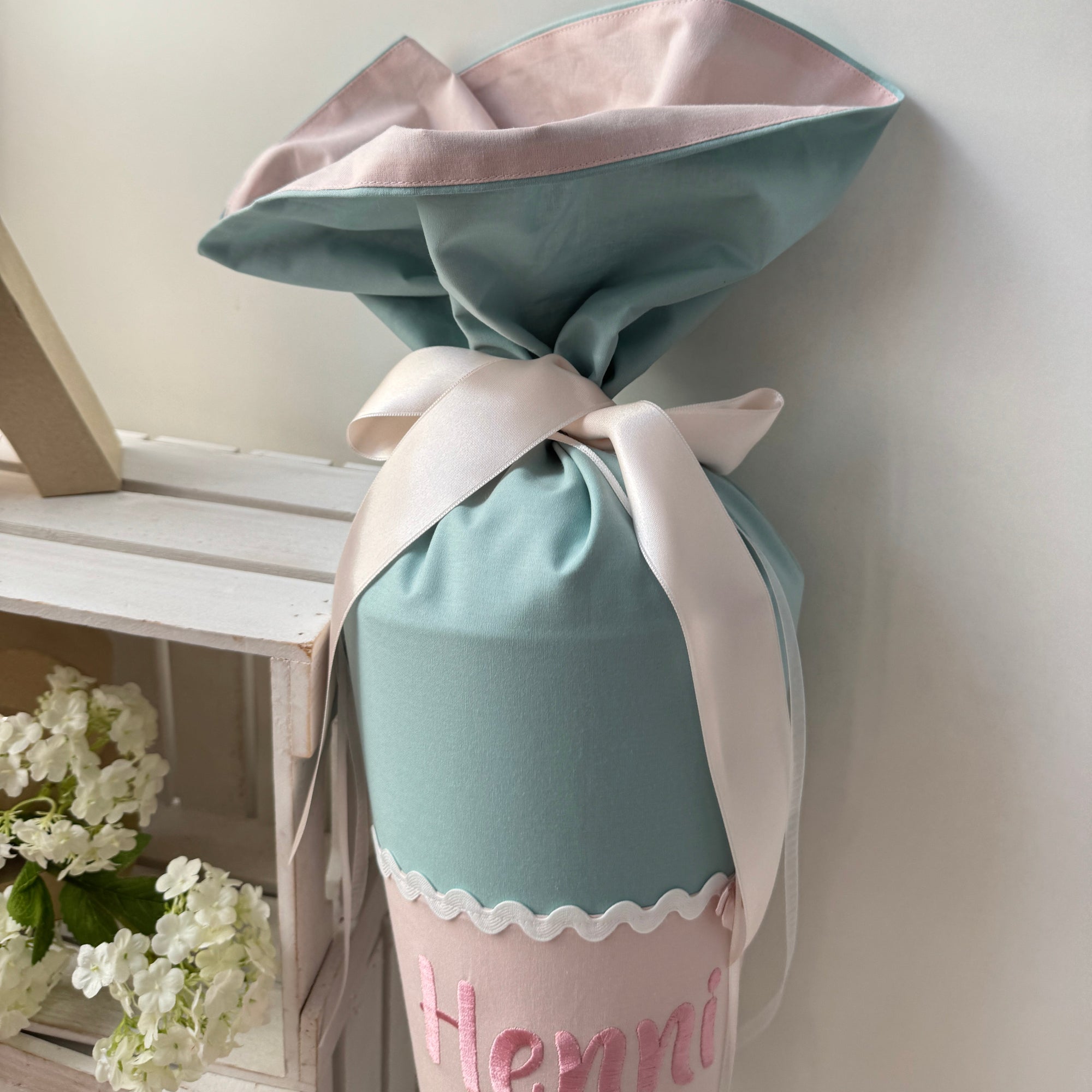 Schultüte Hase in mint/puderrosé