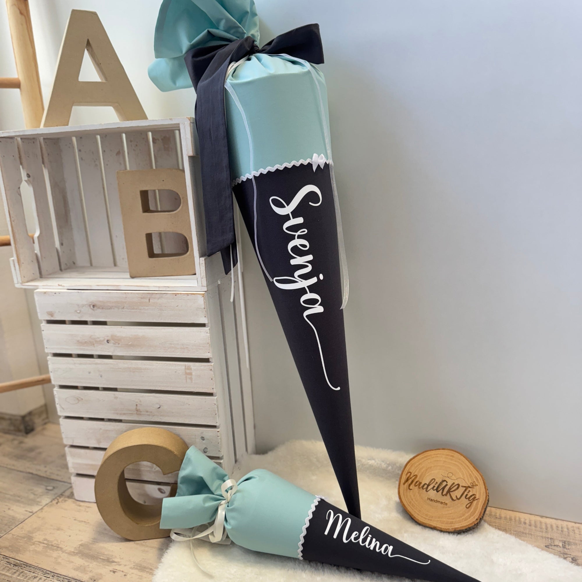 Schultüte Klassik in mint/anthrazit