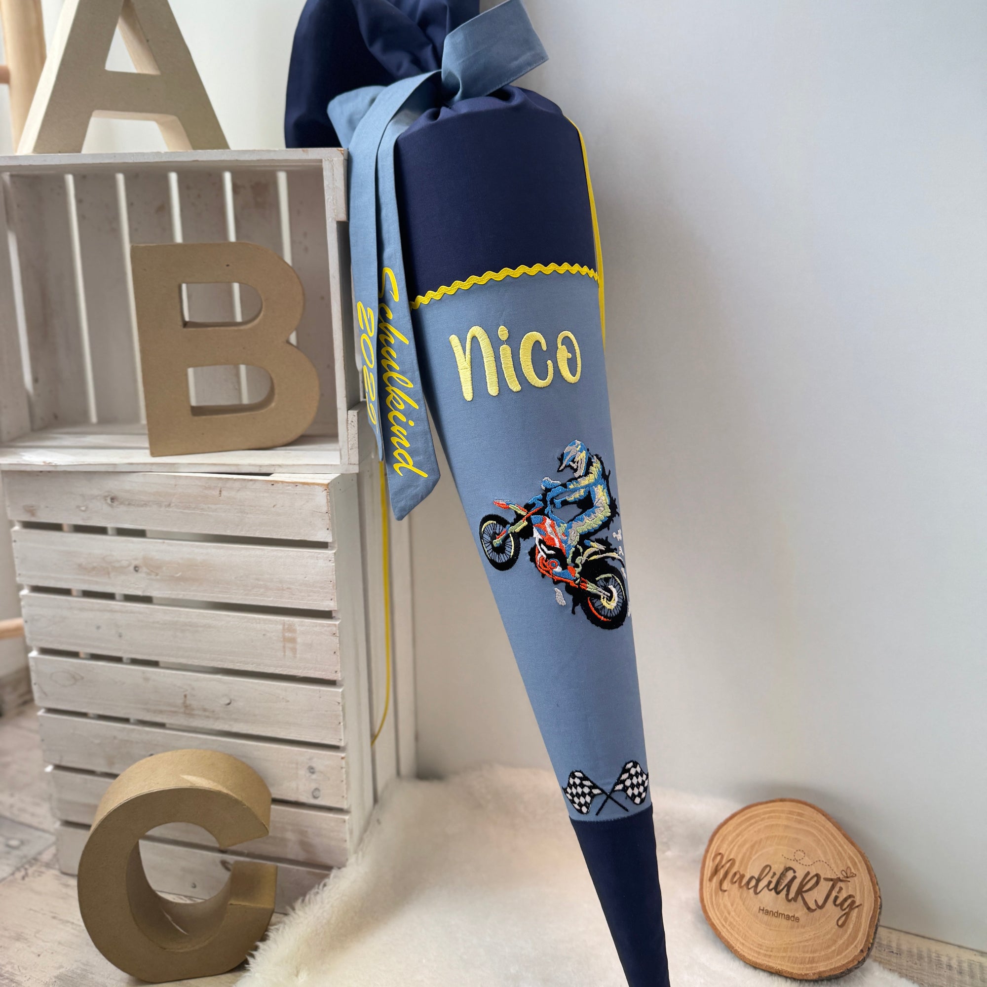 Schultüte Motocross in dunkelblau