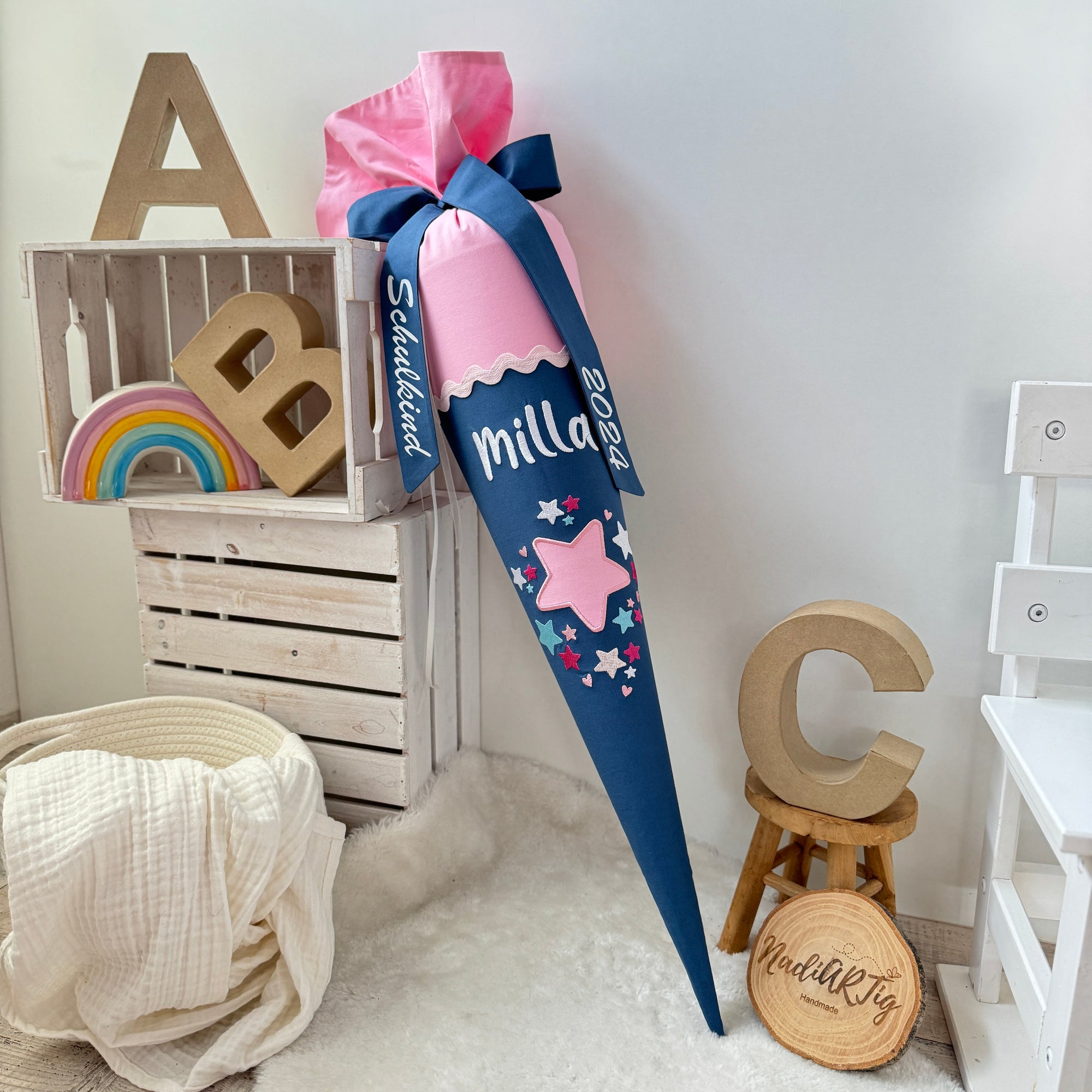 Schultüte Sterne in rosa/dusty blue