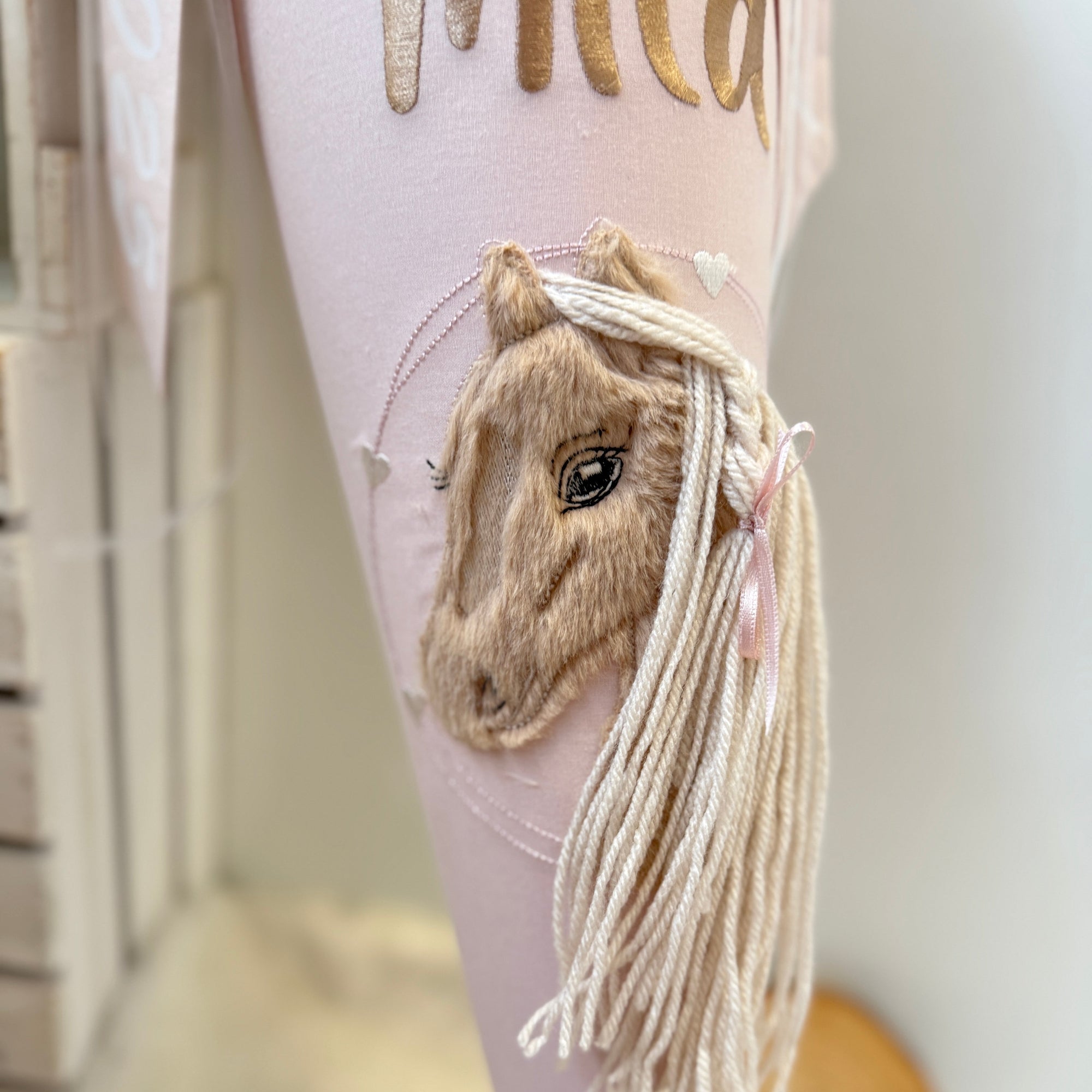 Schultüte goldenes Pony in hellem Puderrosé/Dots