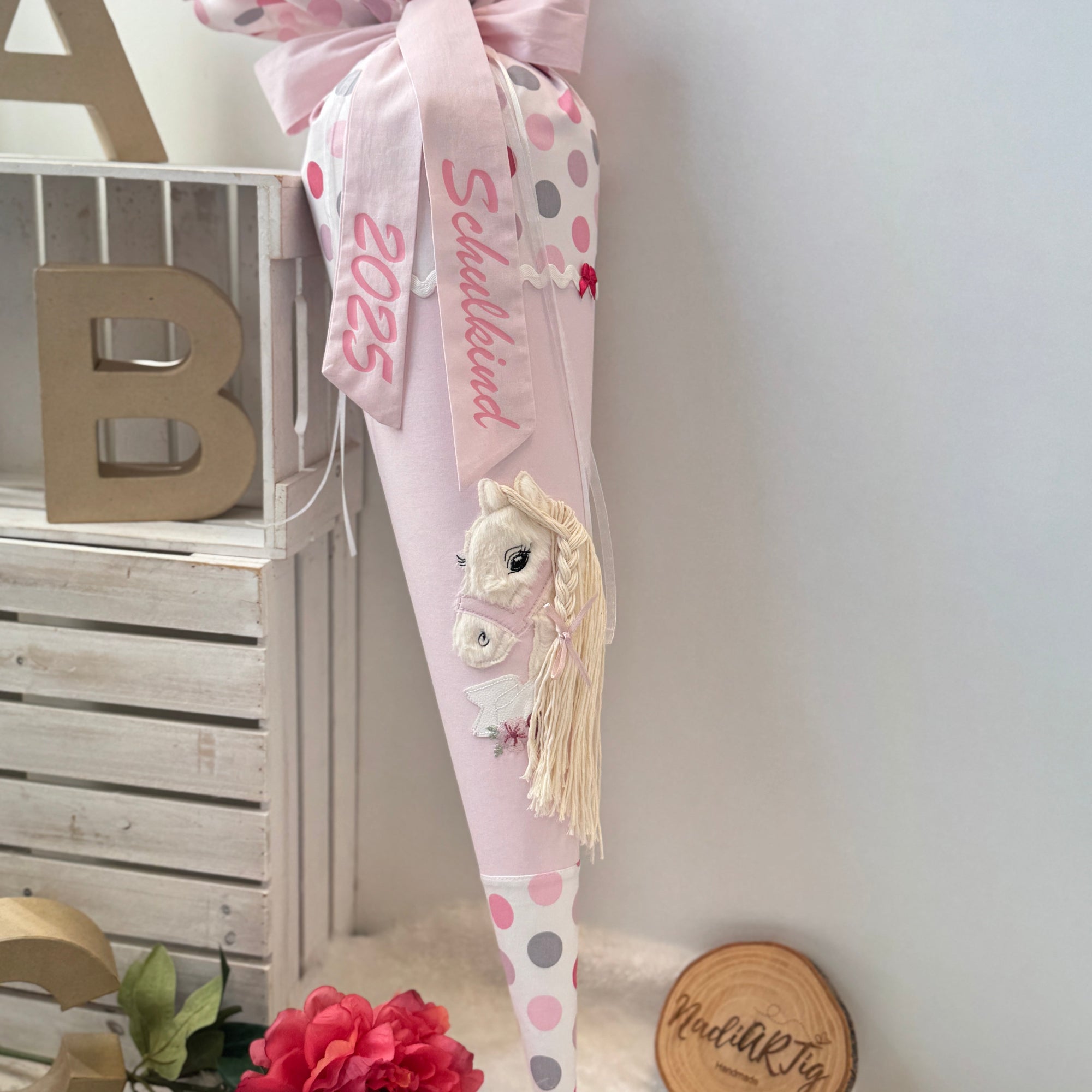 Schultuete Boho-Pony bunte Dots rosa