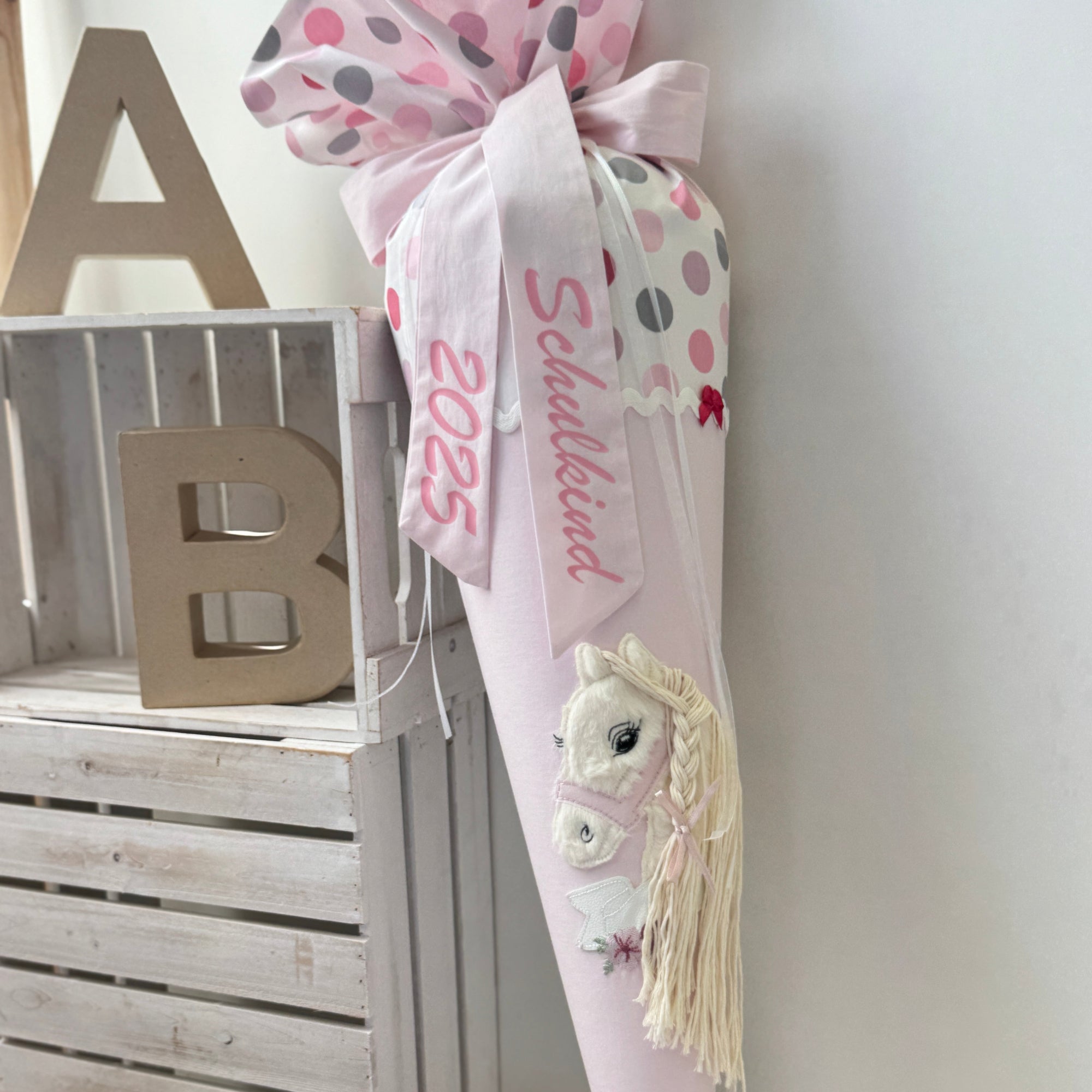 Schultuete Boho-Pony bunte Dots rosa