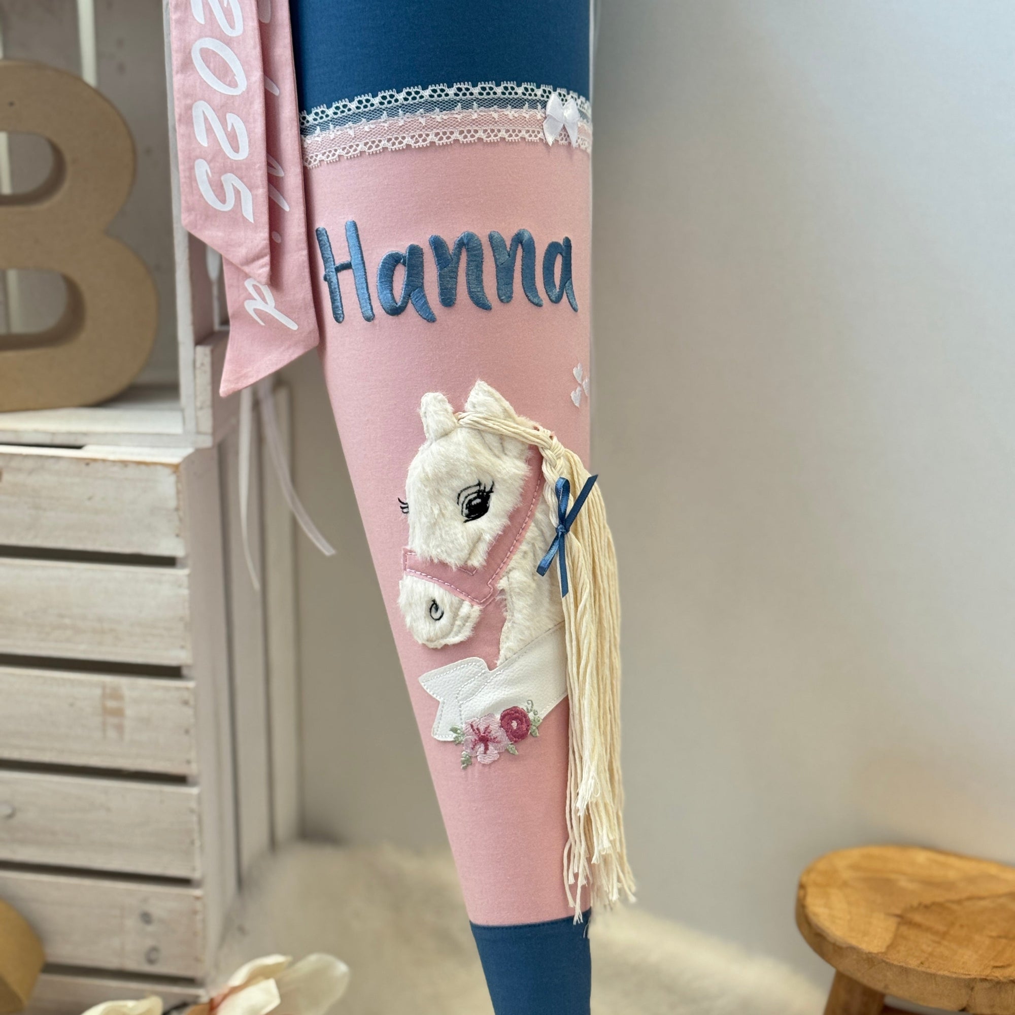 Schultuete Boho-Pony dusty blue-puder 