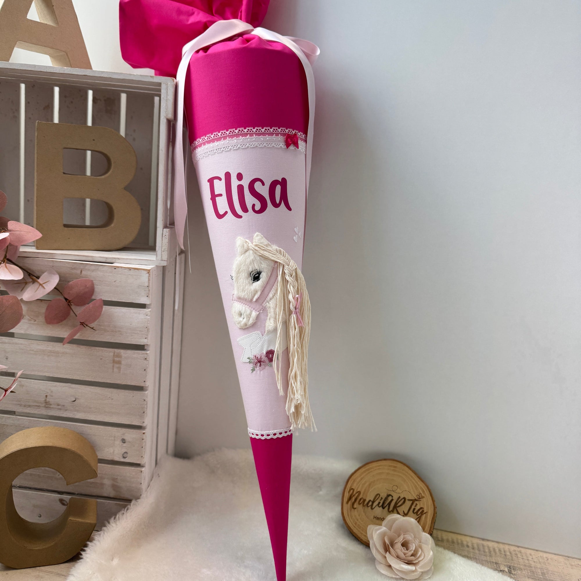 Schultuete Boho-Pony in pink-rosa