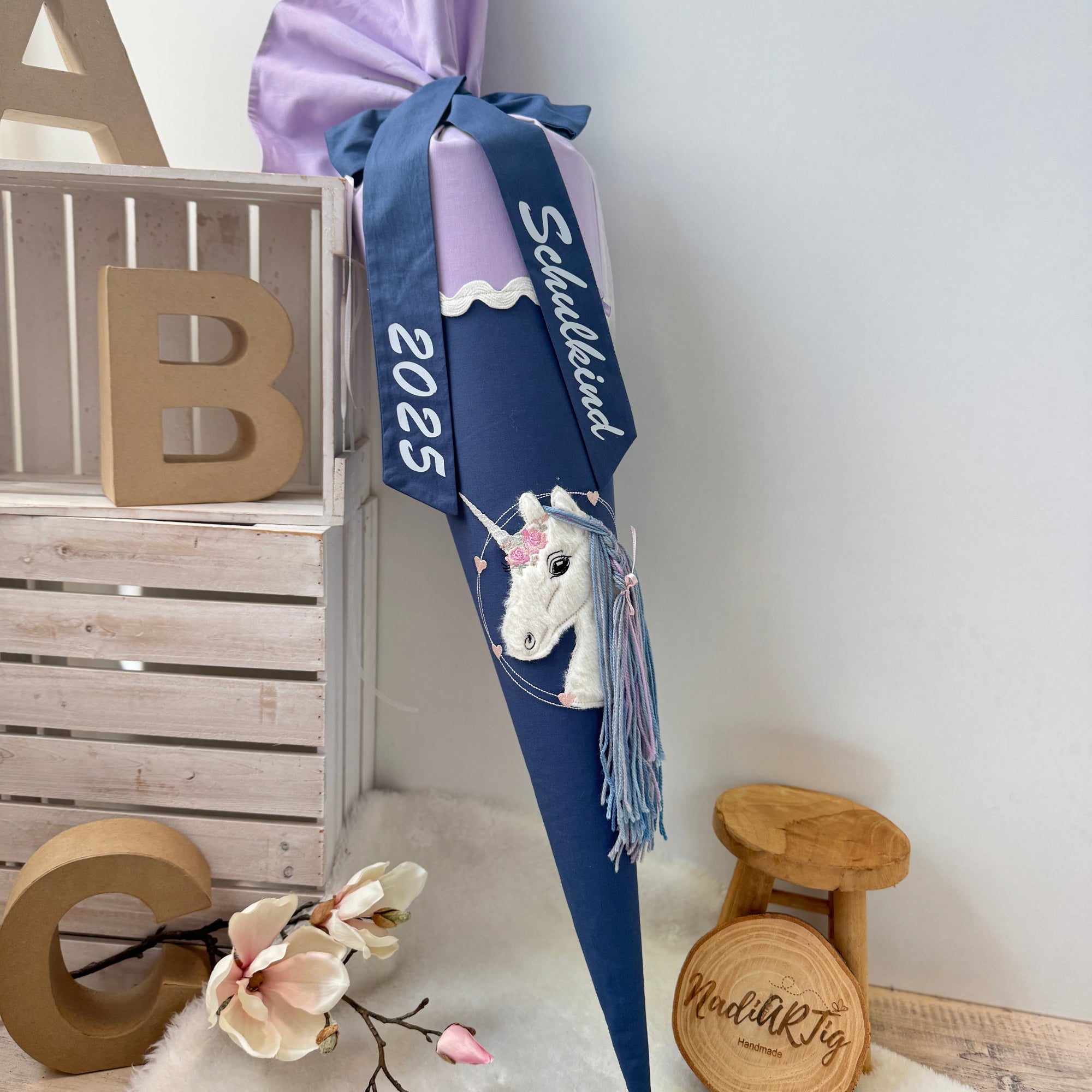 Schultuete Einhorn in flieder-dusty blue 