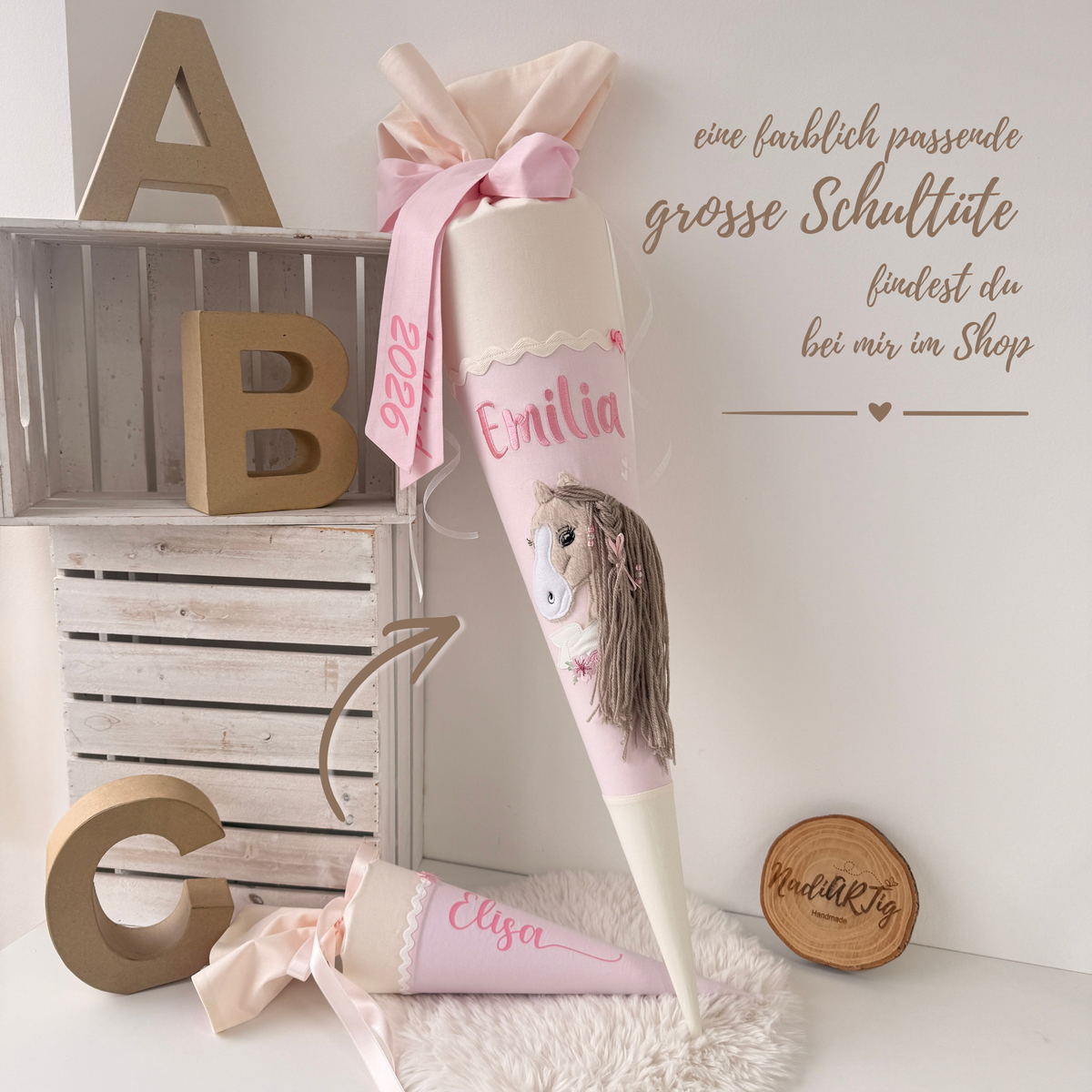 Geschwister-Schultüte in cremebeige/rosé