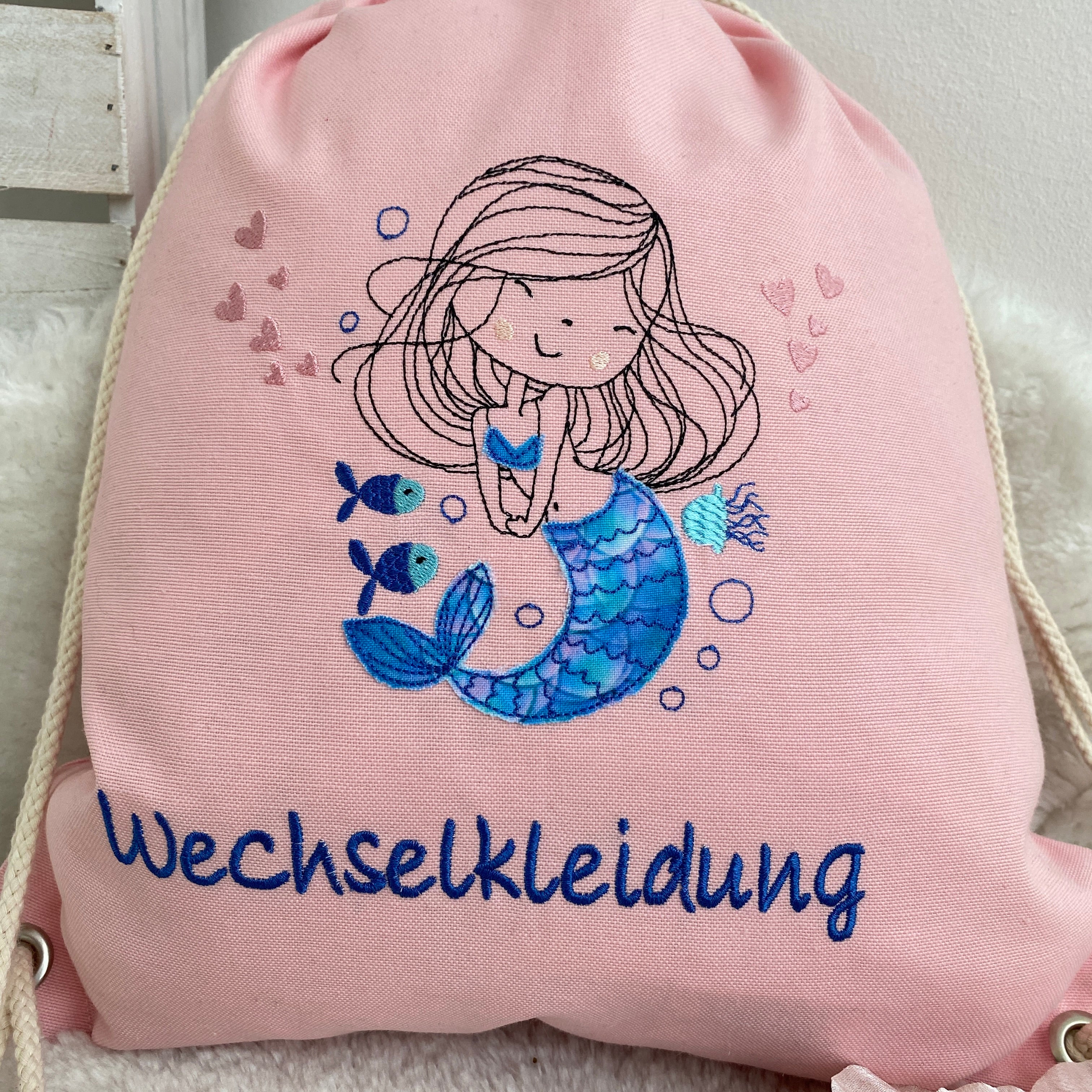 Kindergartenbeutel für Wechselwäsche, Motiv Meerjungfrau (wasserabweisend)