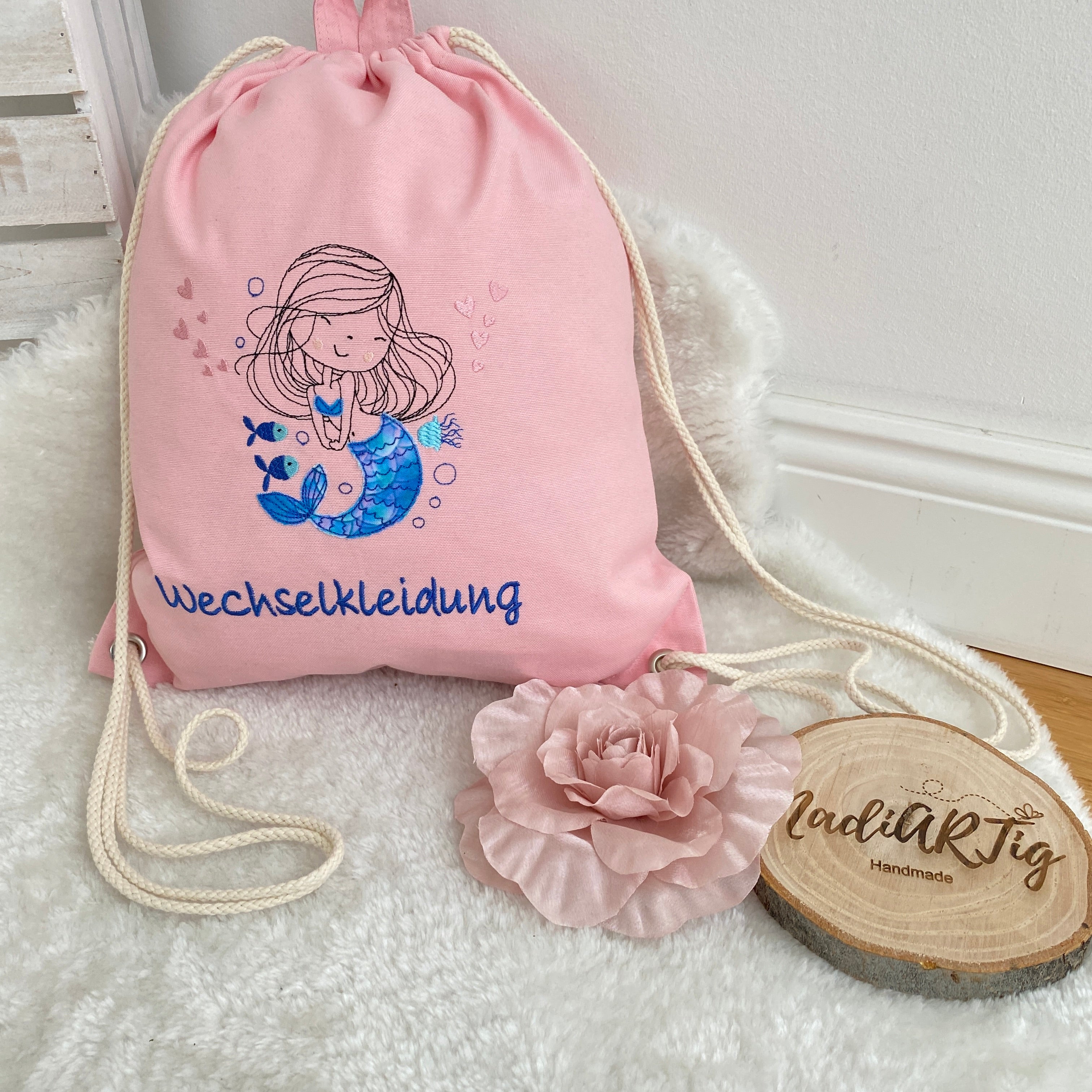 Kindergartenbeutel für Wechselwäsche, Motiv Meerjungfrau (wasserabweisend)