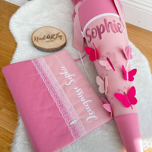 Zuckertüte Mädchen pink altrosa Schmetterlinge nadiARTig Handmade